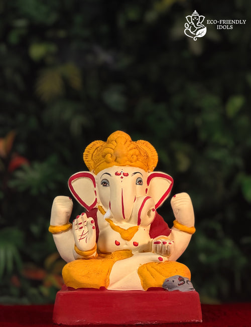 10 inch Dagdusheth Haldi Ganpati idol in natural turmeric yellow