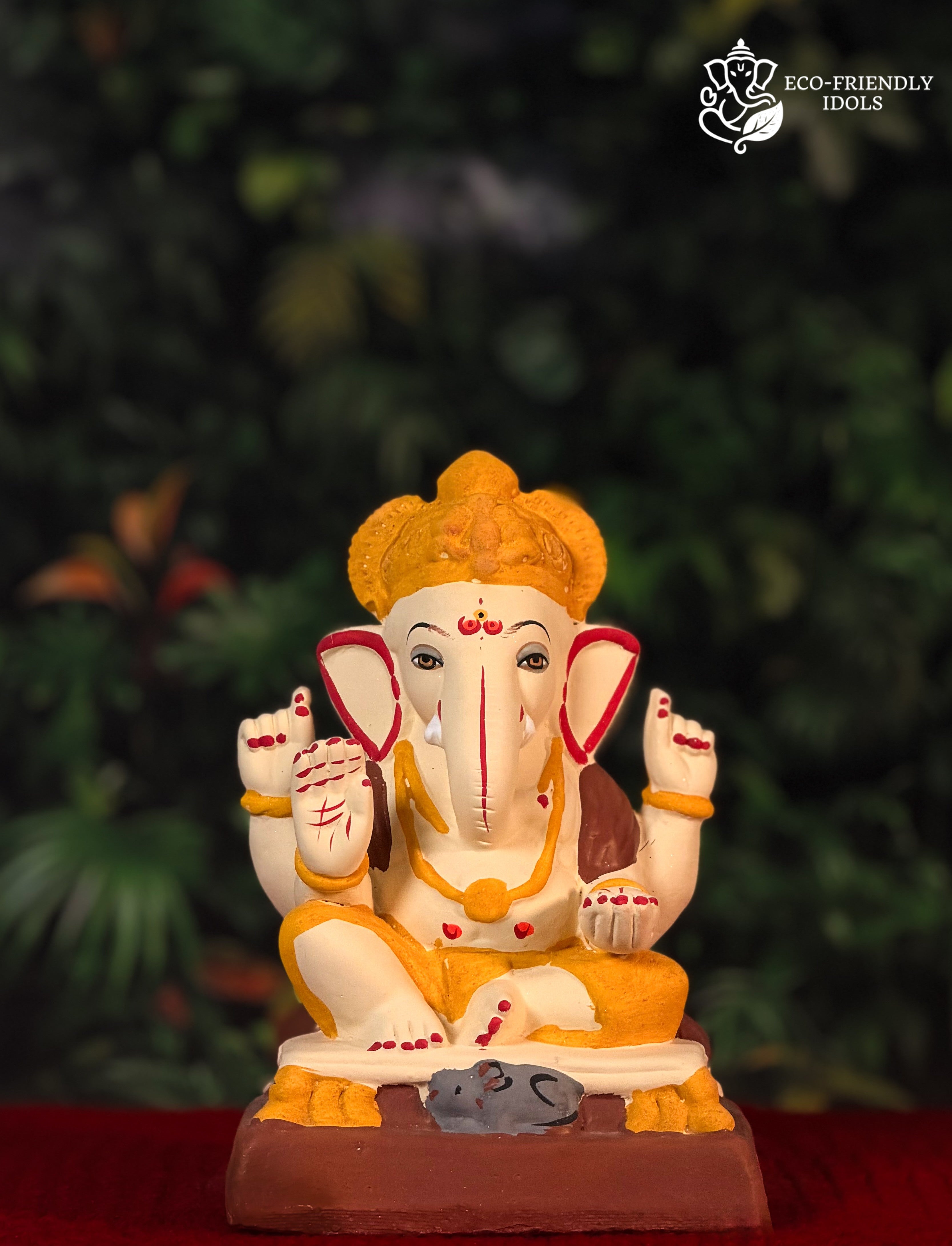 10 inch Mysori Haldi Ganpati idol in natural turmeric yellow