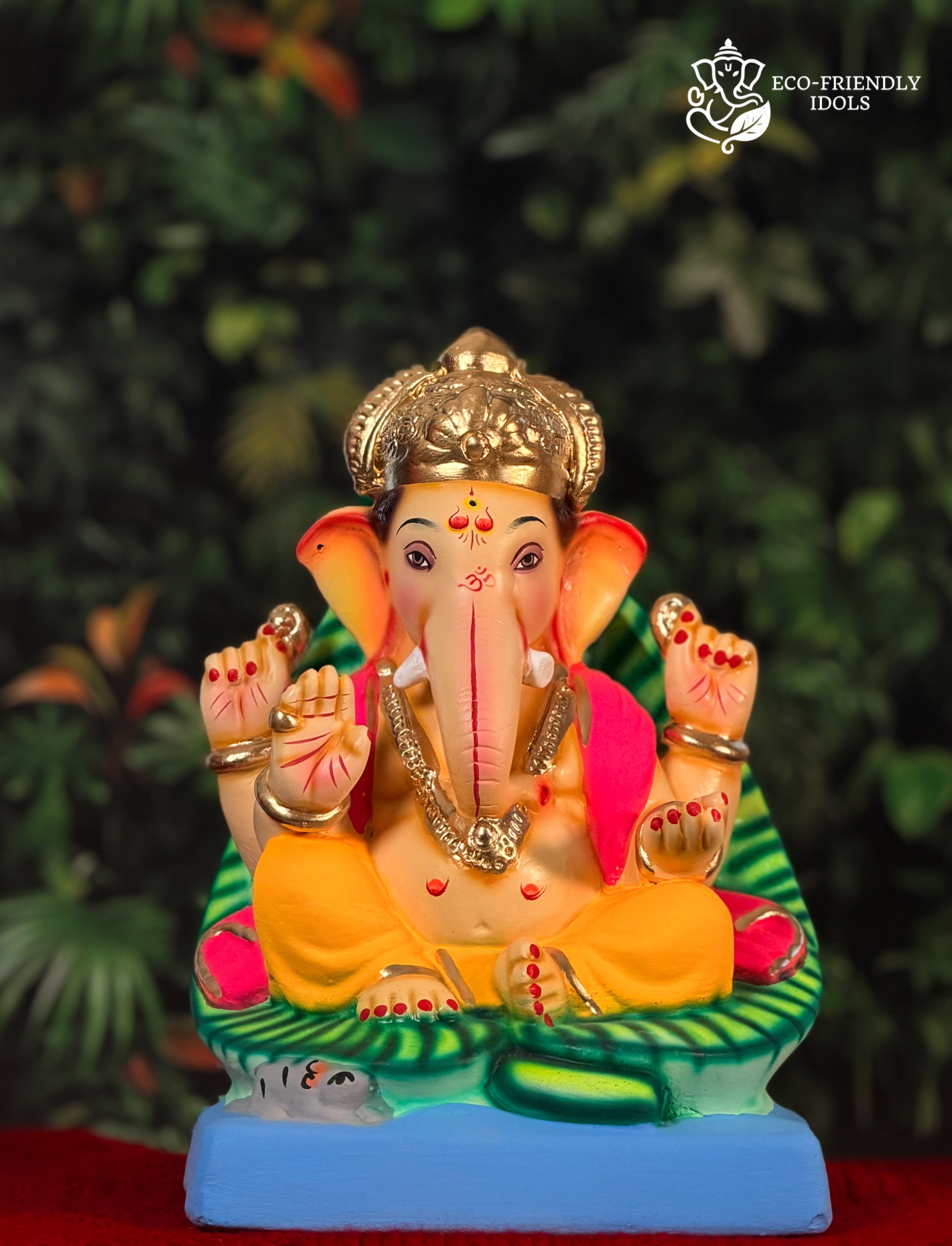 10 inch Paan Mysori Ganpati idol in yellow and pink