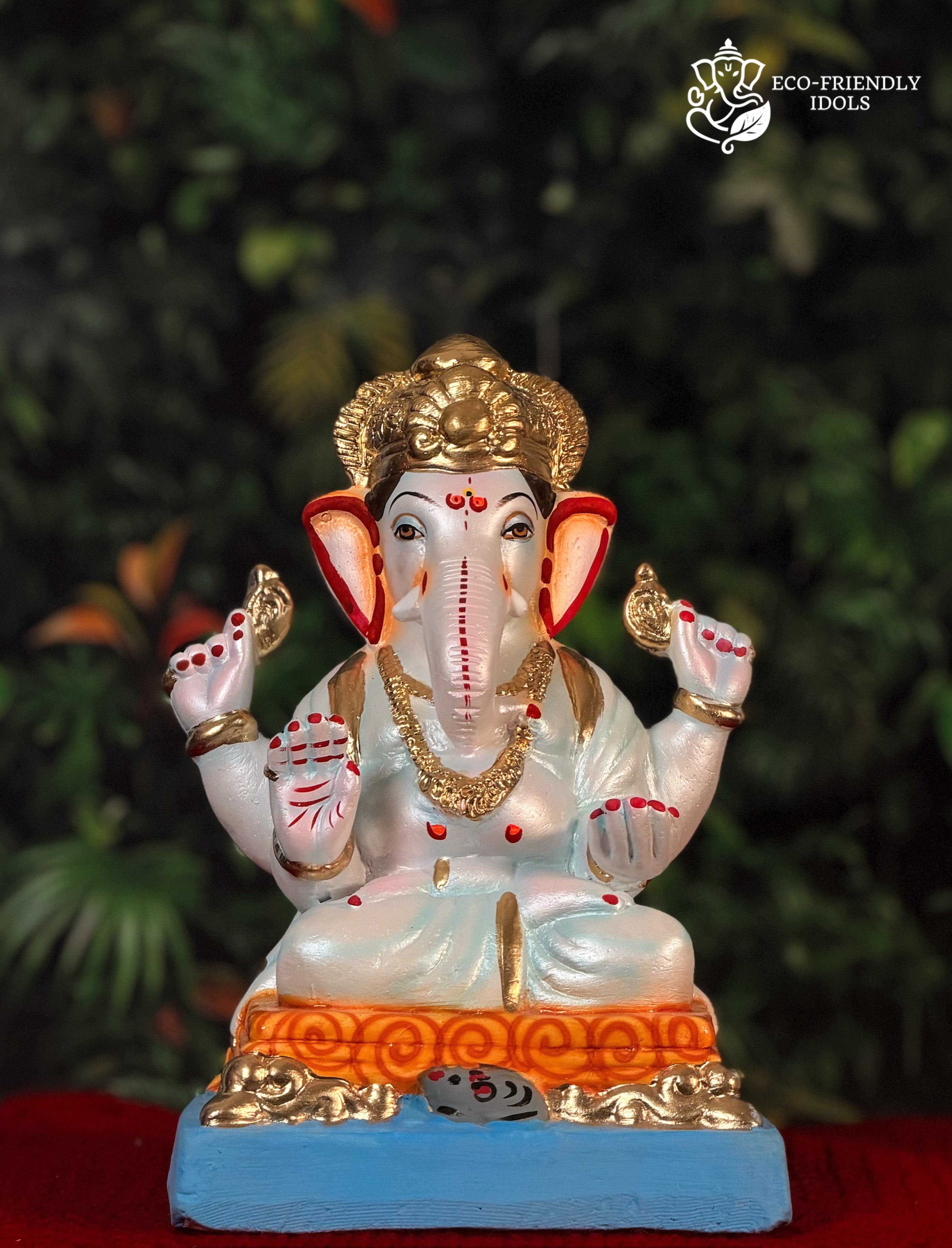 10 inch Padmasan Ganpati idol in pearl shade