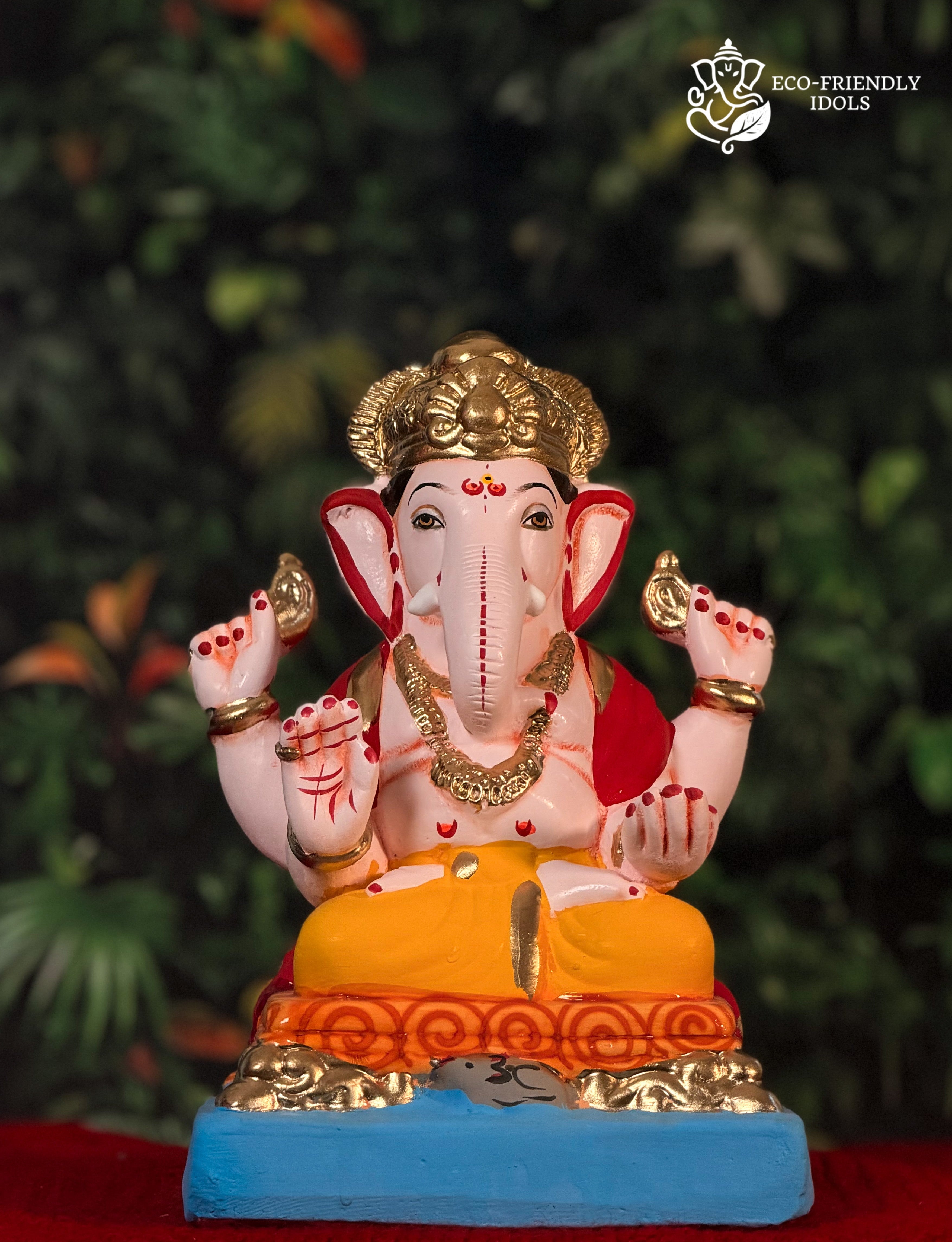 10 inch Padmasan Ganpati idol in yellow and red