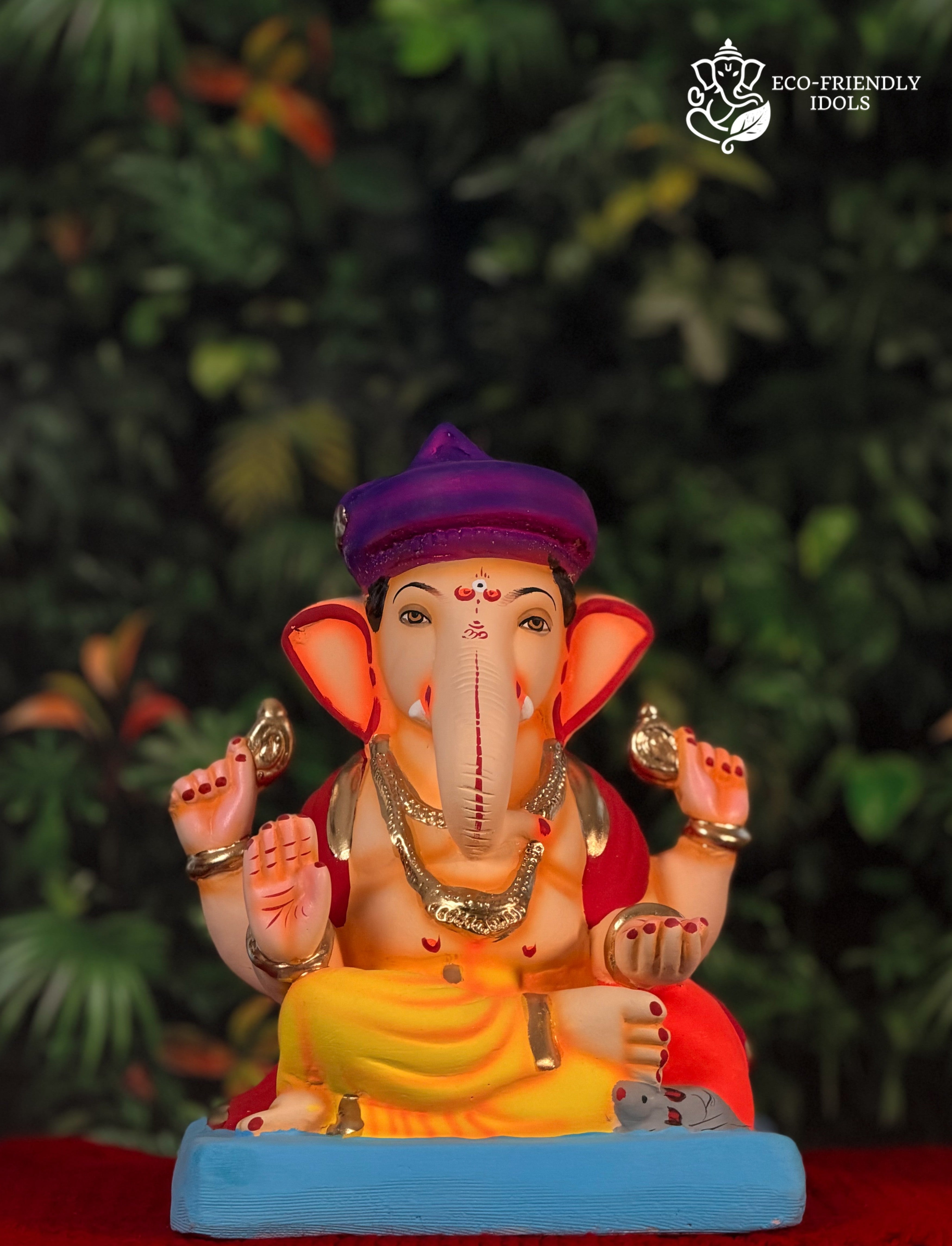 10 inch Shivrekar Ganpati idol with pagdi in orange and red