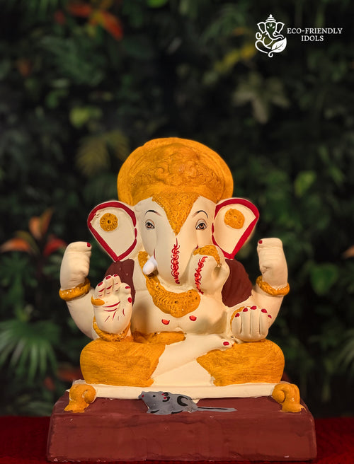 12 inch Dagdusheth Haldi Ganpati idol in natural turmeric yellow