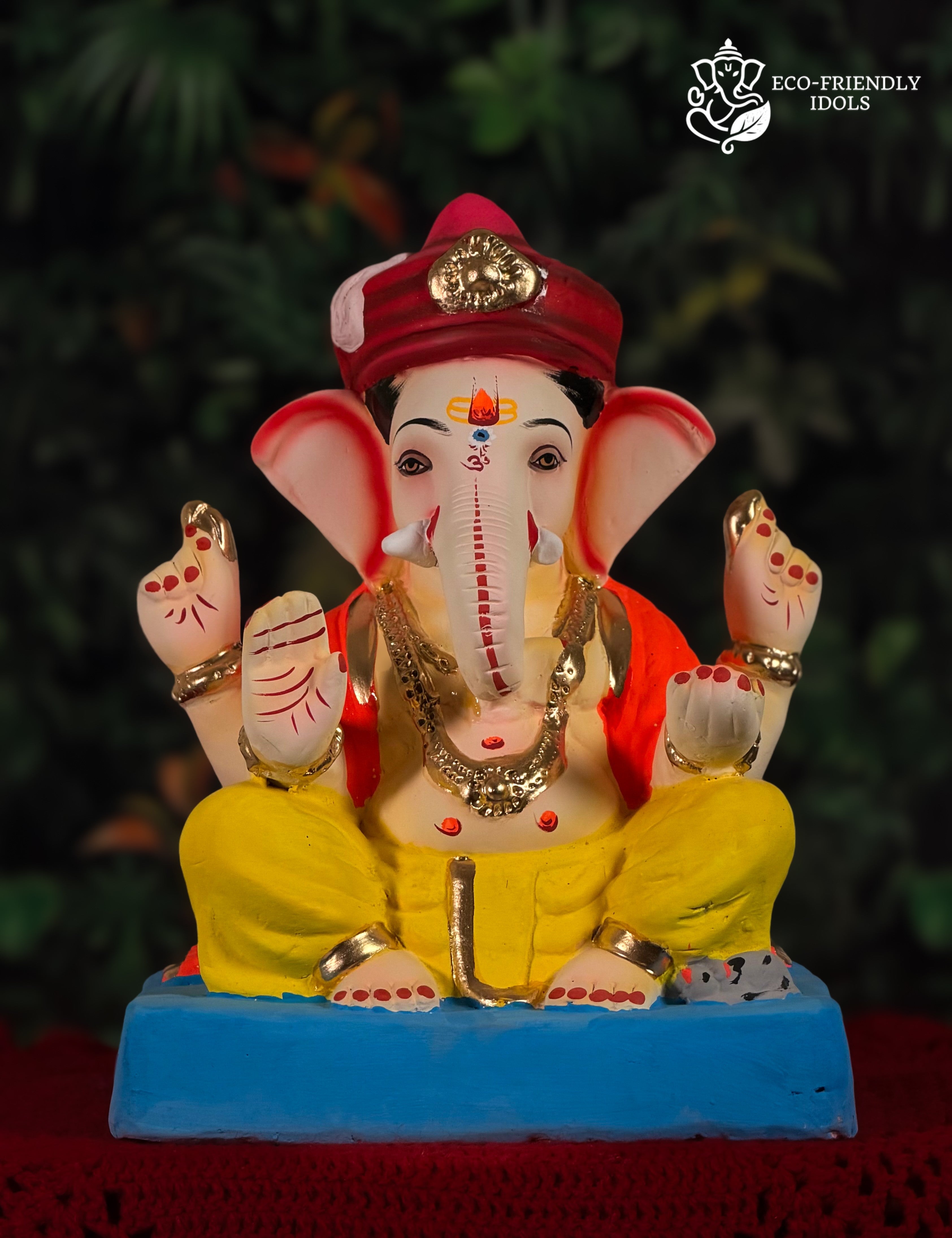 12 inch Mysori Ganpati idol with pagdi in yellow and orange