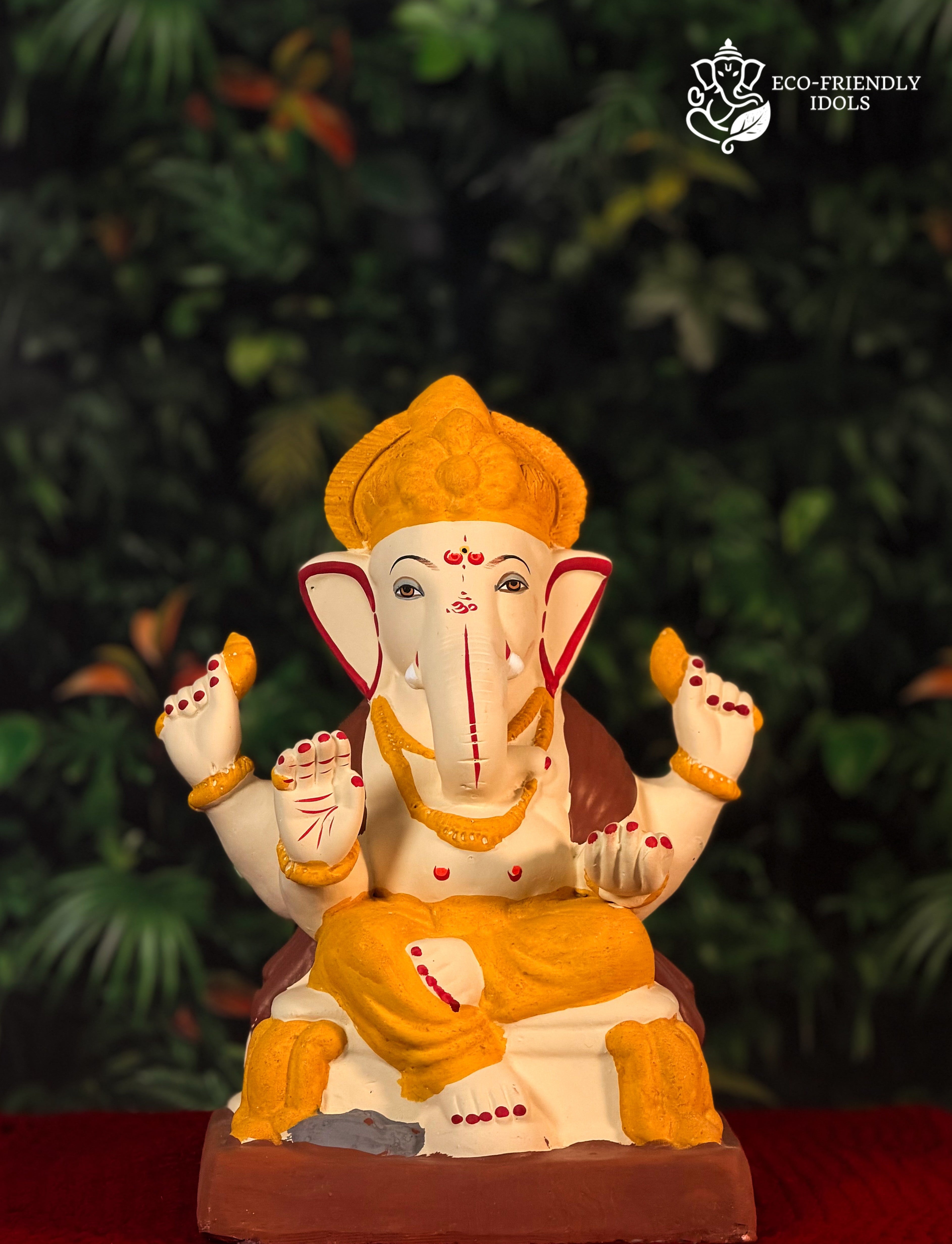 12 inch Nakshi Haldi Ganpati idol in natural turmeric yellow