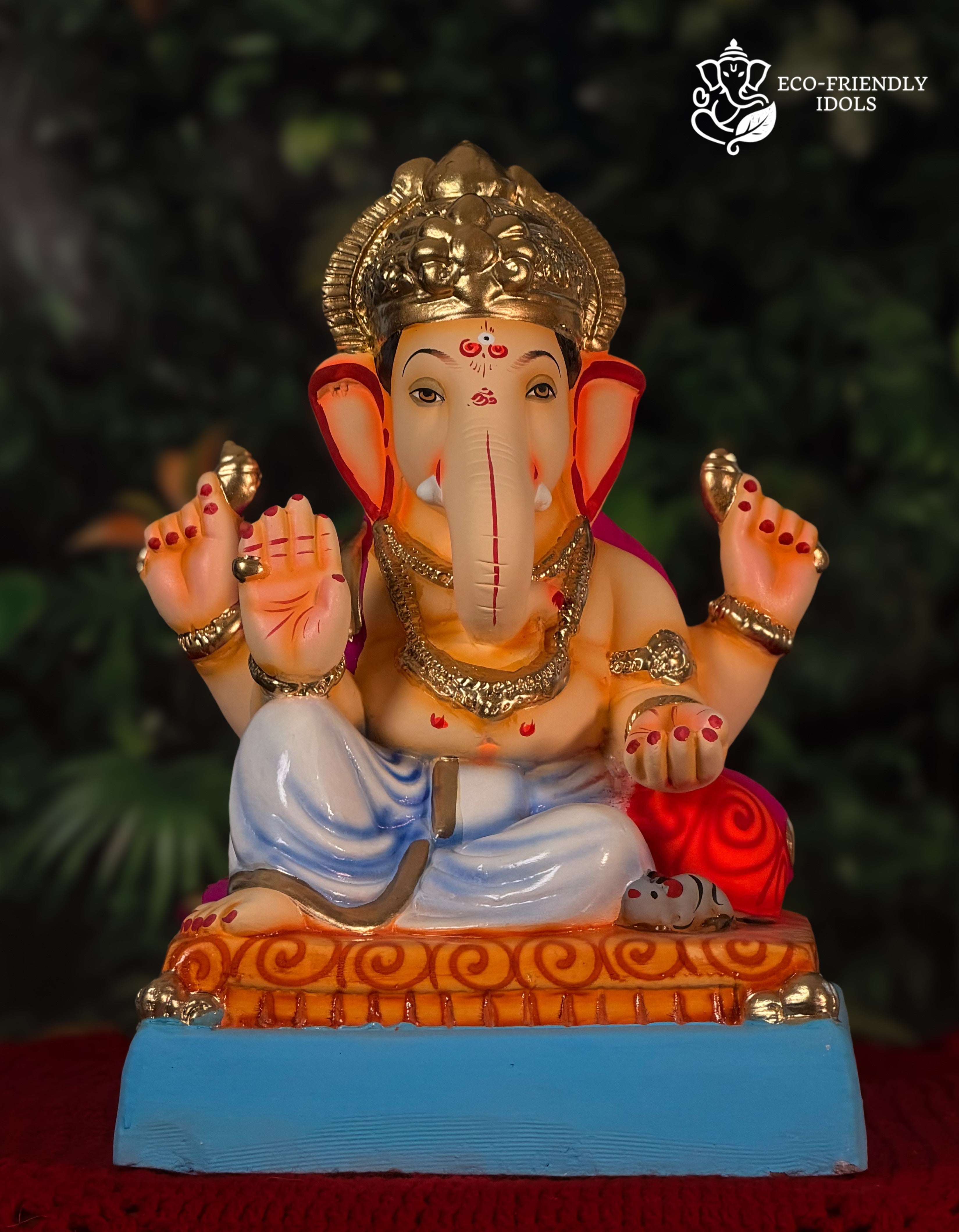 12 inch Peshwai Ganpati idol in white and yellow