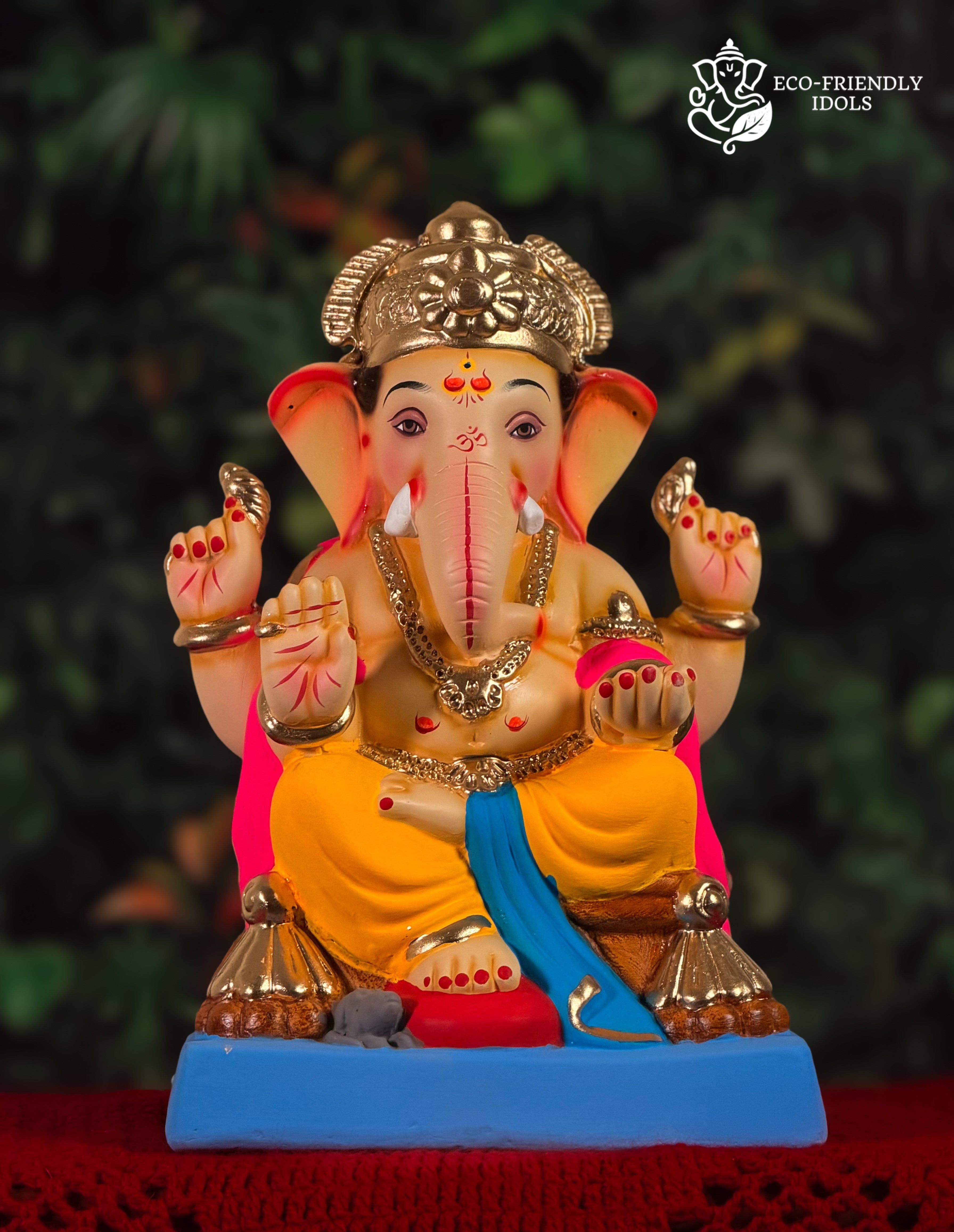 12 inch Philips style Ganpati idol in yellow and pink