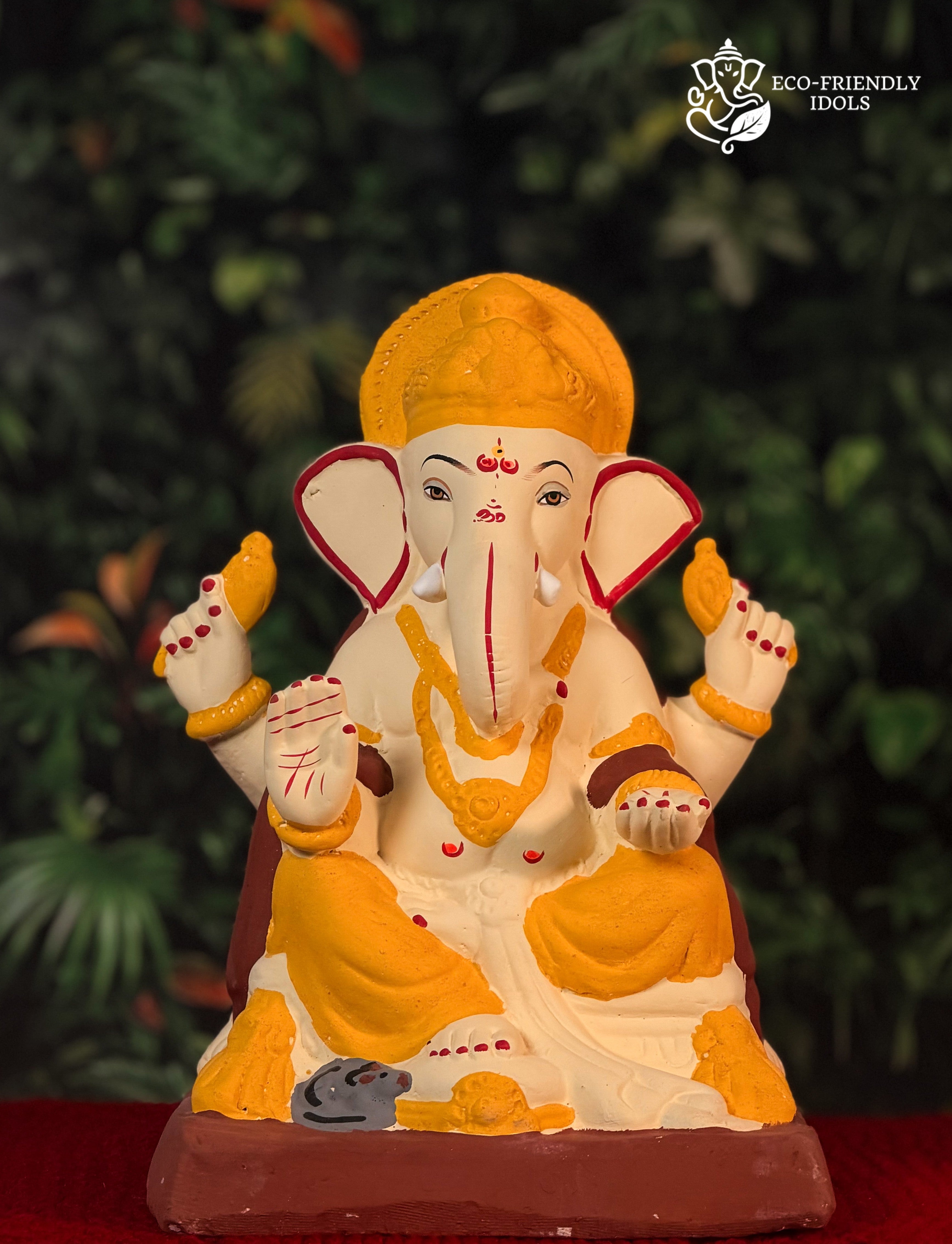 12 inch Philips style Haldi Ganpati idol in natural turmeric yellow