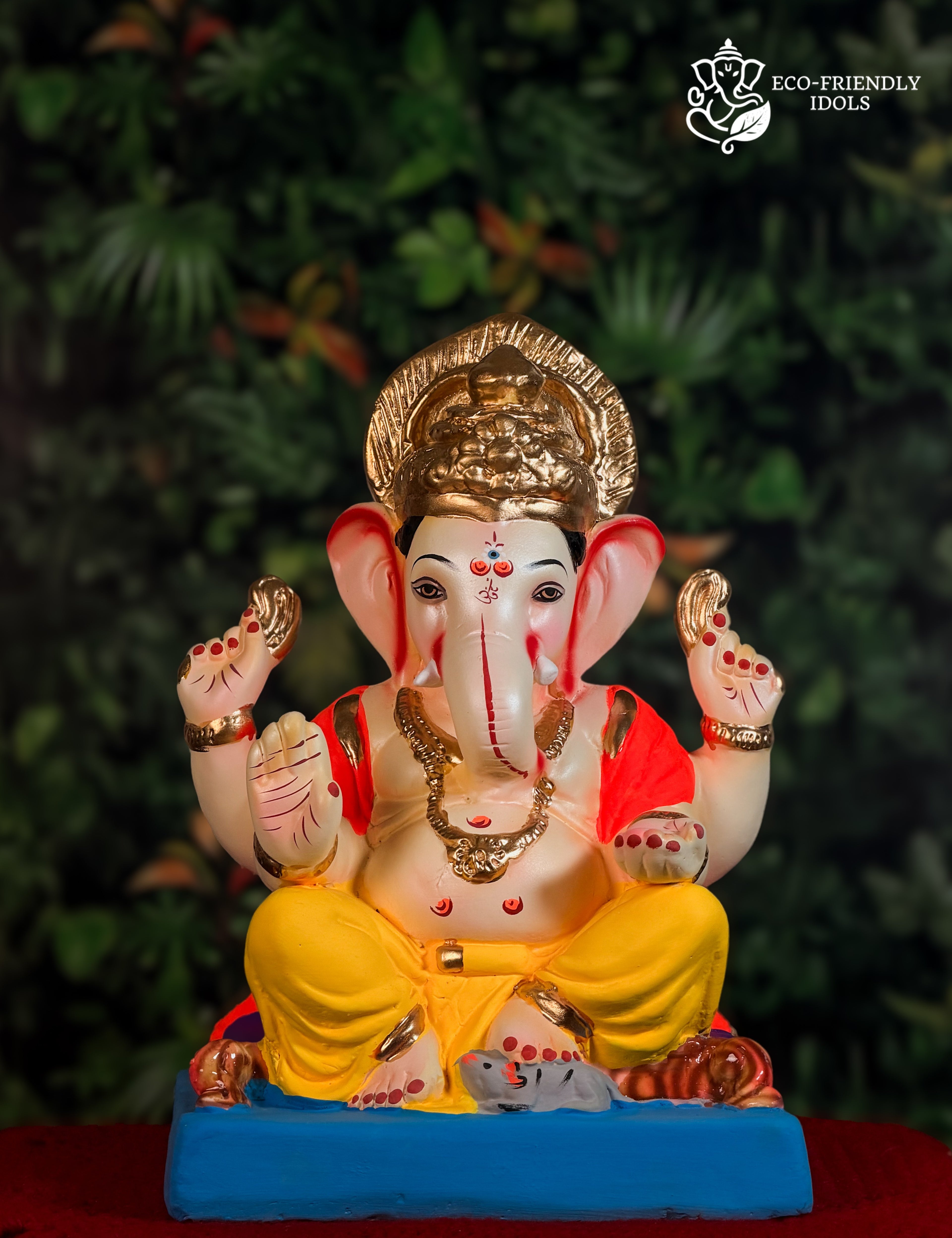 14 inch Cross Mandi Ganpati idol in yellow and orange