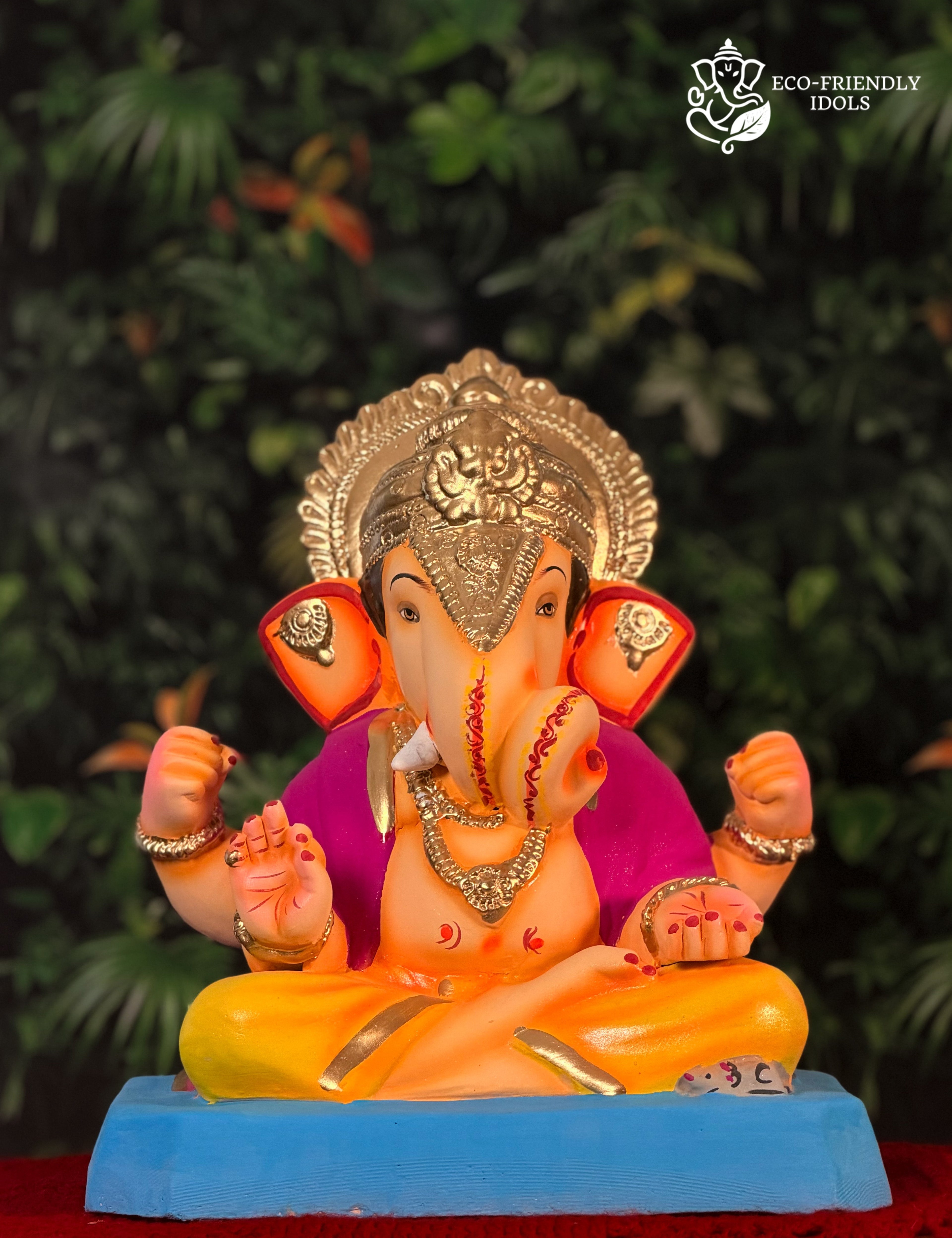 14 inch Dagdusheth Halwai Ganpati idol in yellow and purple