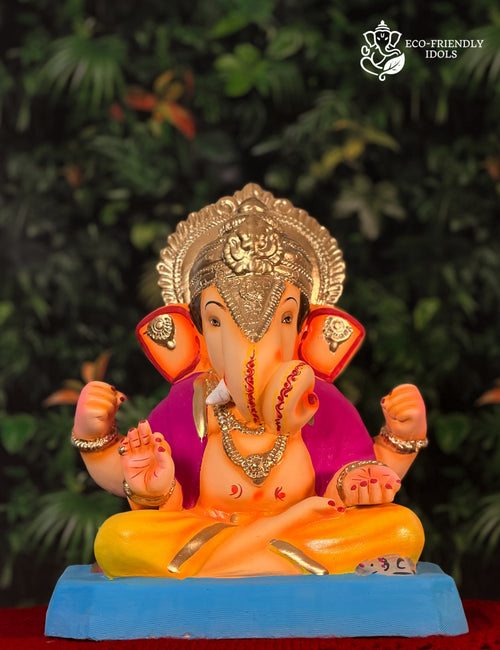 14 inch Dagdusheth Halwai Ganpati idol in yellow and purple
