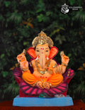 14 inch Ganpati Bappa idol with Jaswanda design in yellow and blue