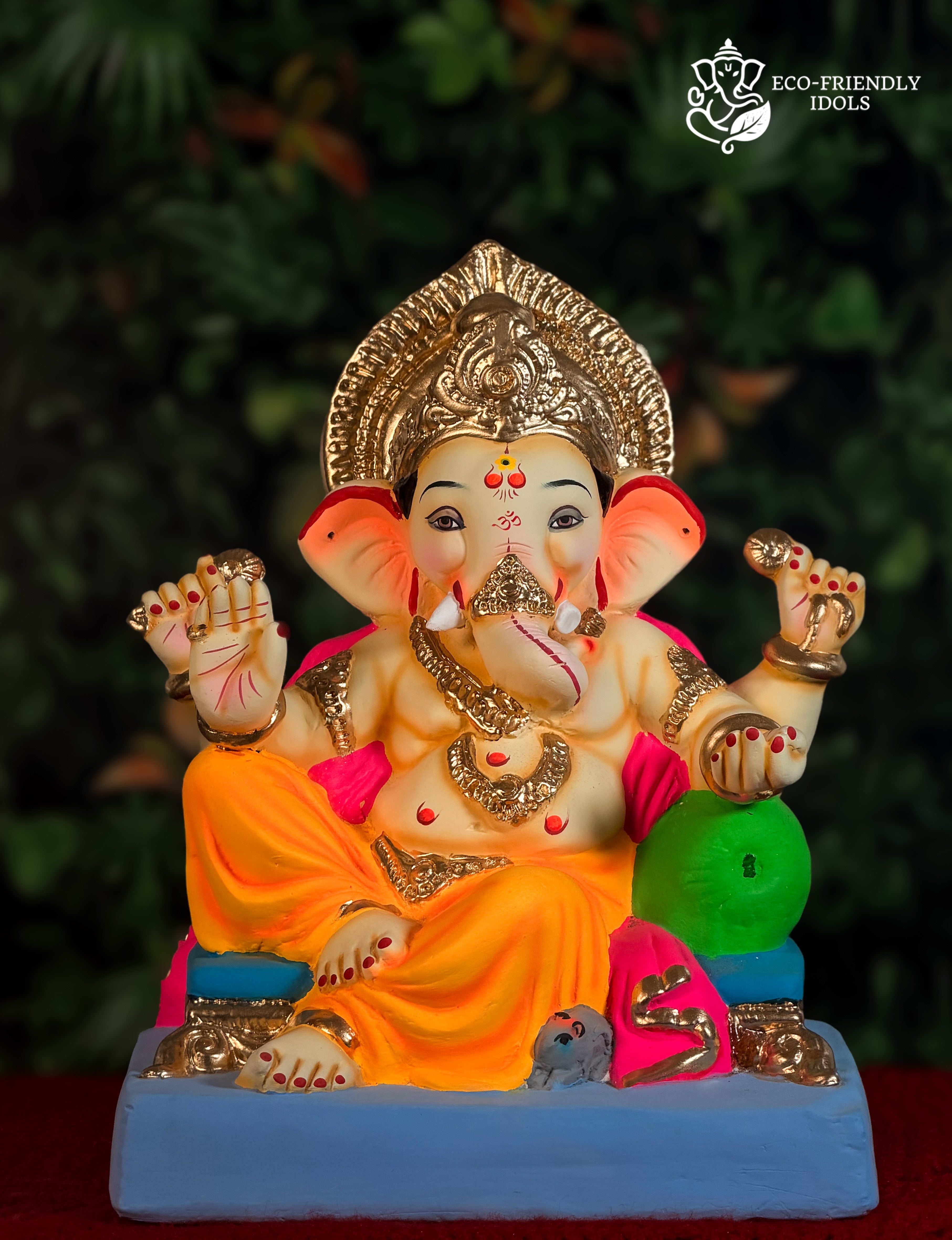 14 inch Joshi Load Ganpati idol in orange and pink