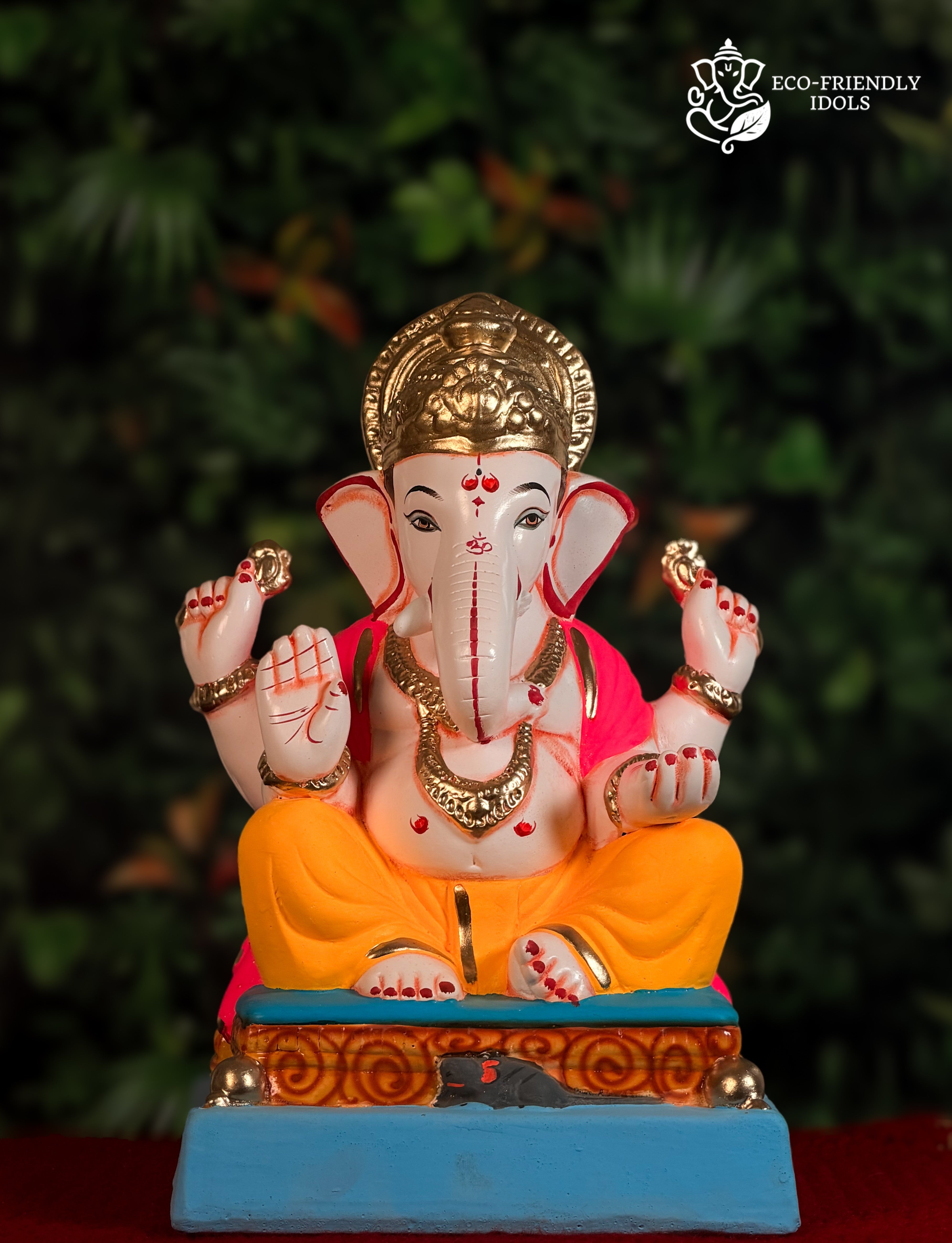 14 inch Mysori Ganpati idol in yellow and pink
