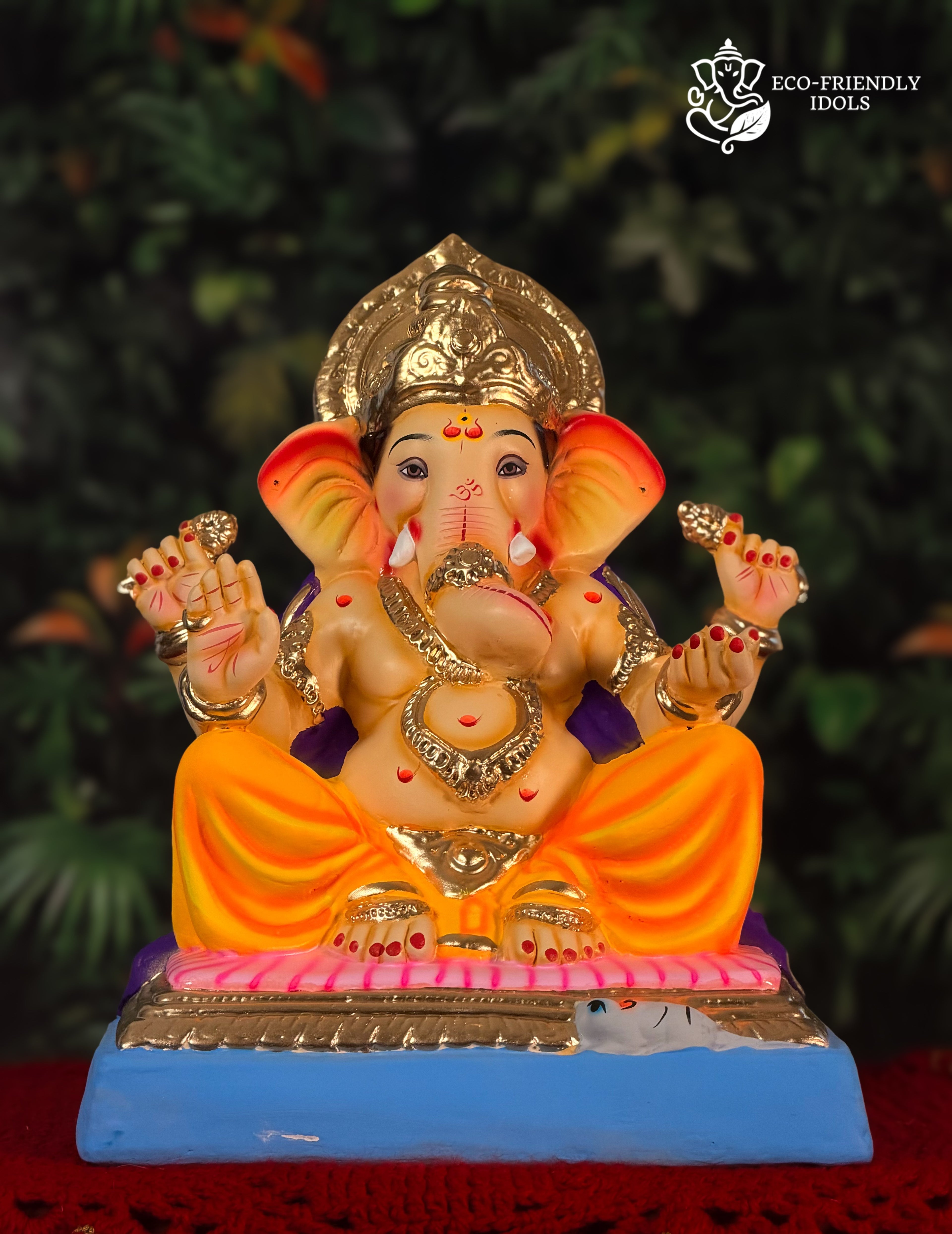 14 inch Mysori Ganpati idol in yellow and purple