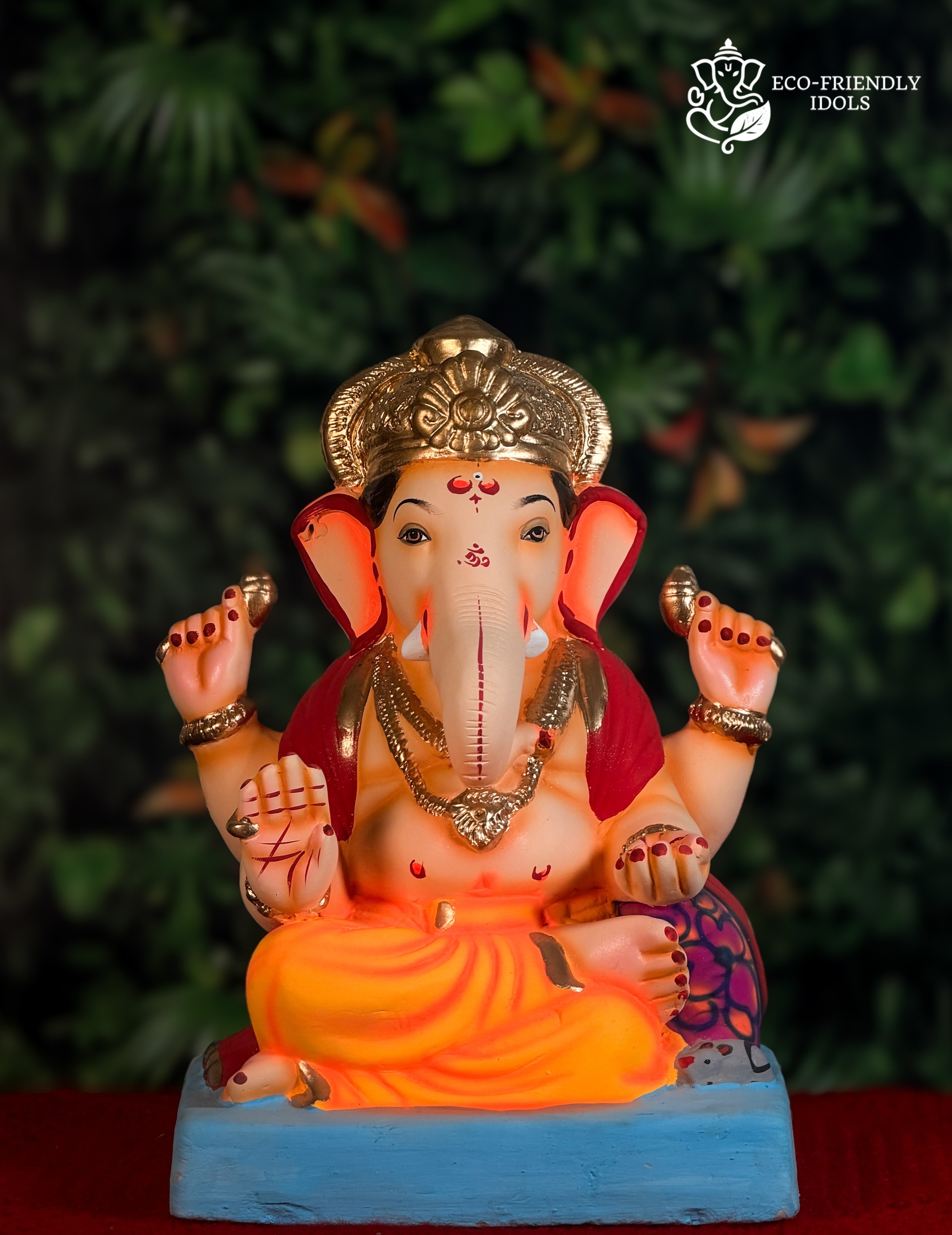 14 inch Shivrekar Ganpati idol in orange and red