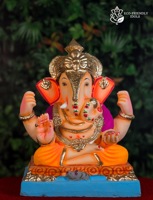 15 inch Dagdusheth Asan Ganpati idol in orange and purple