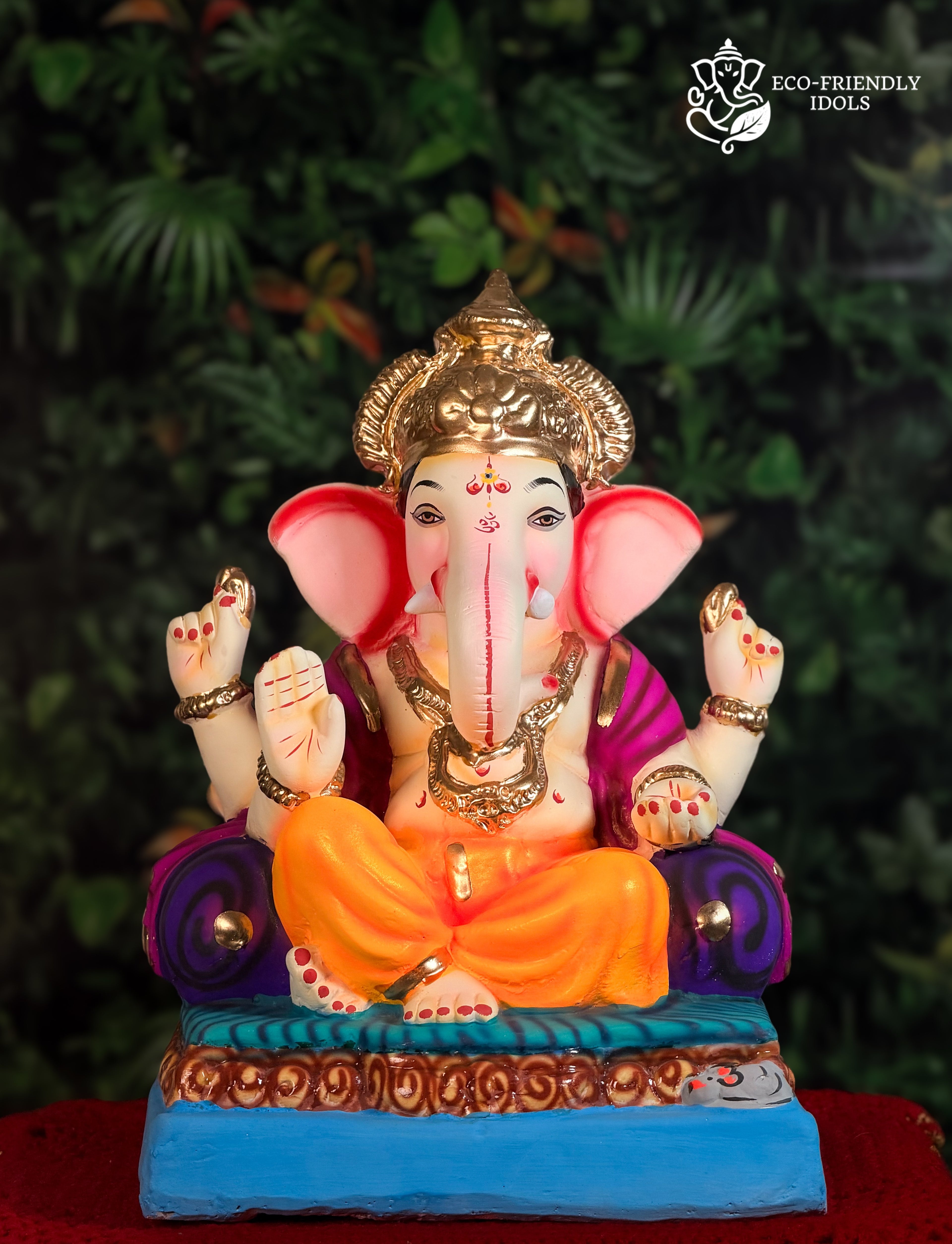 16 inch Cross Mandi Ganpati idol in yellow and purple