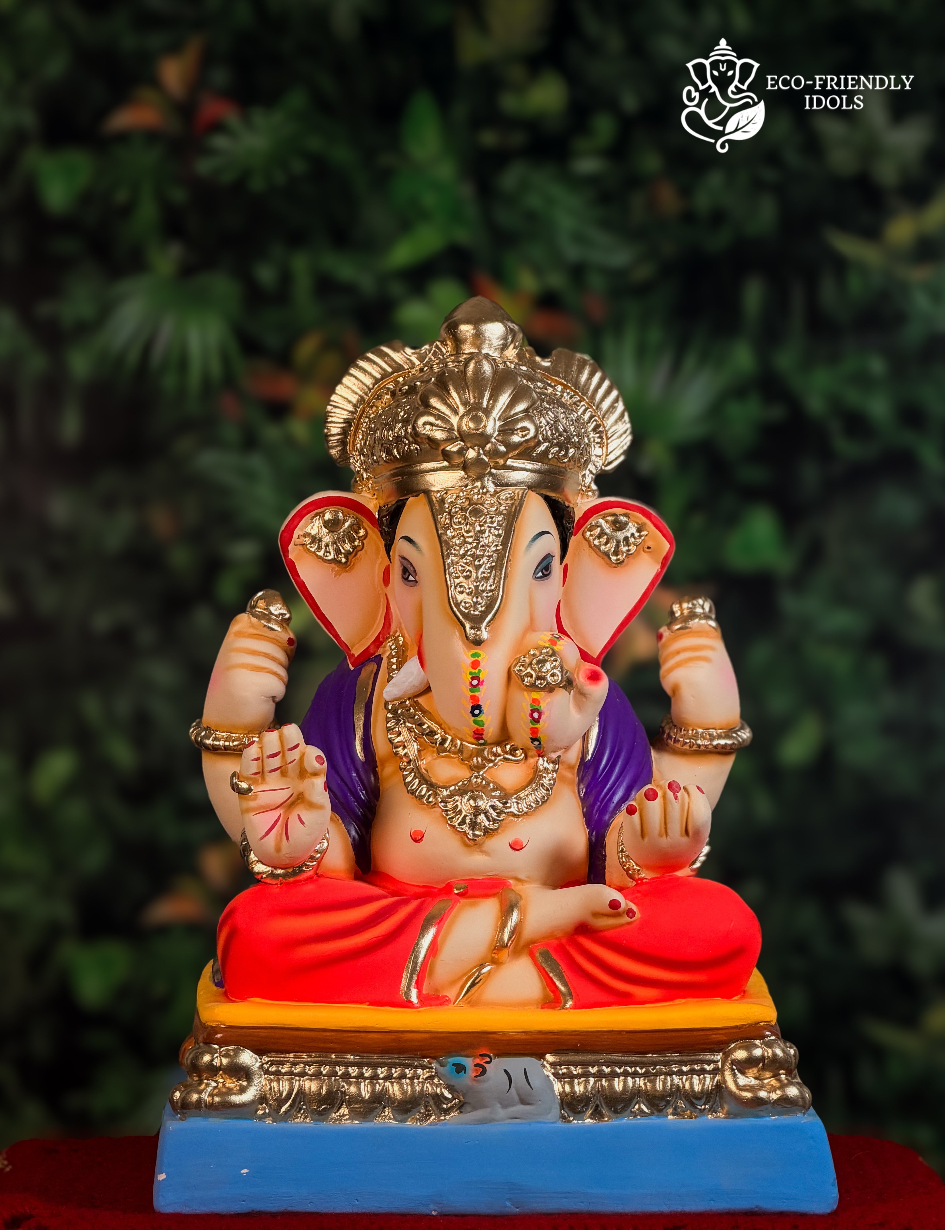 16 inch Dagdusheth Ganpati idol in orange and purple