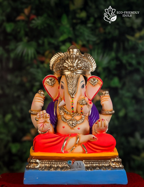 16 inch Dagdusheth Ganpati idol in orange and purple