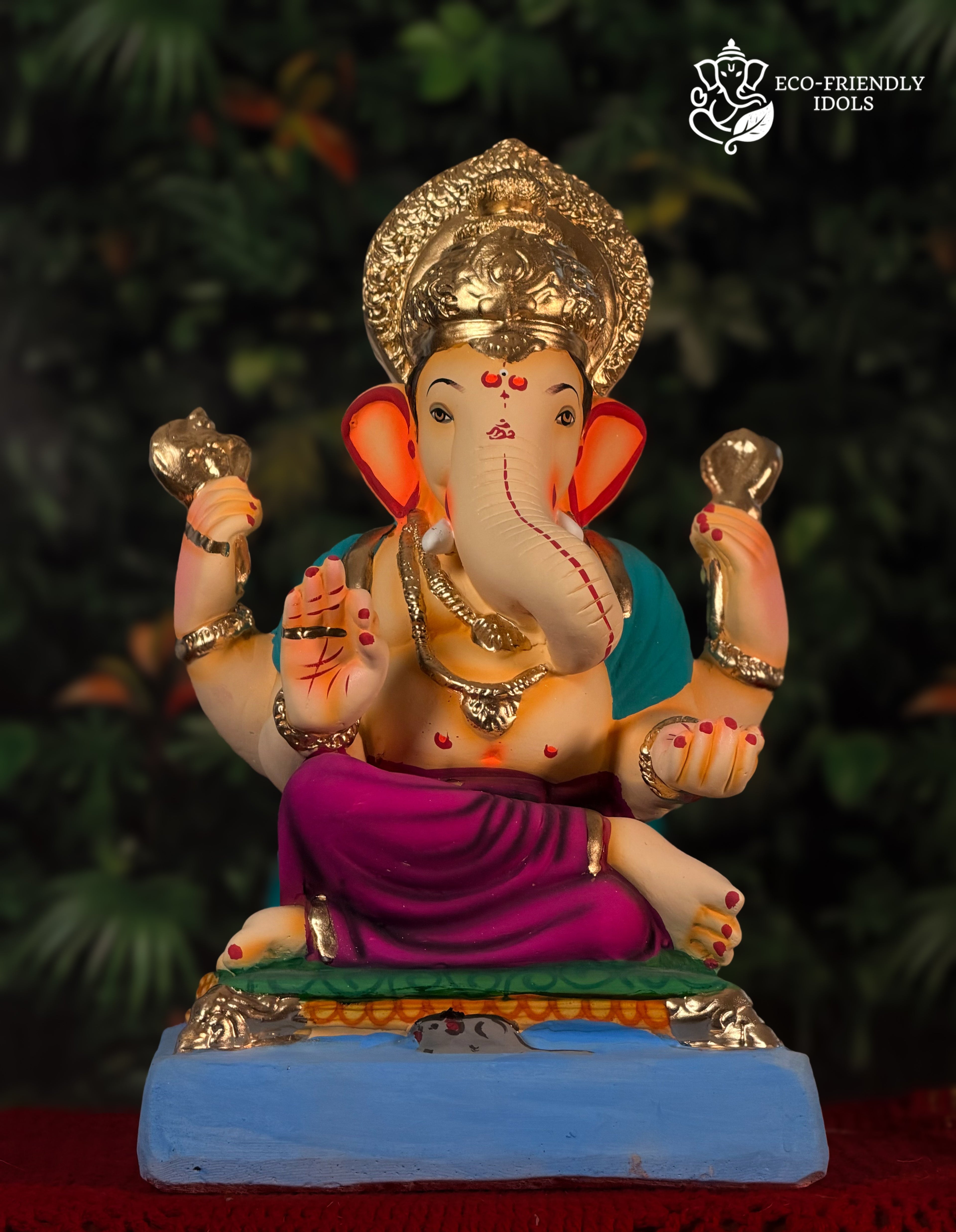 16 inch Kasba Ganpati eco-friendly clay idol in purple and blue
