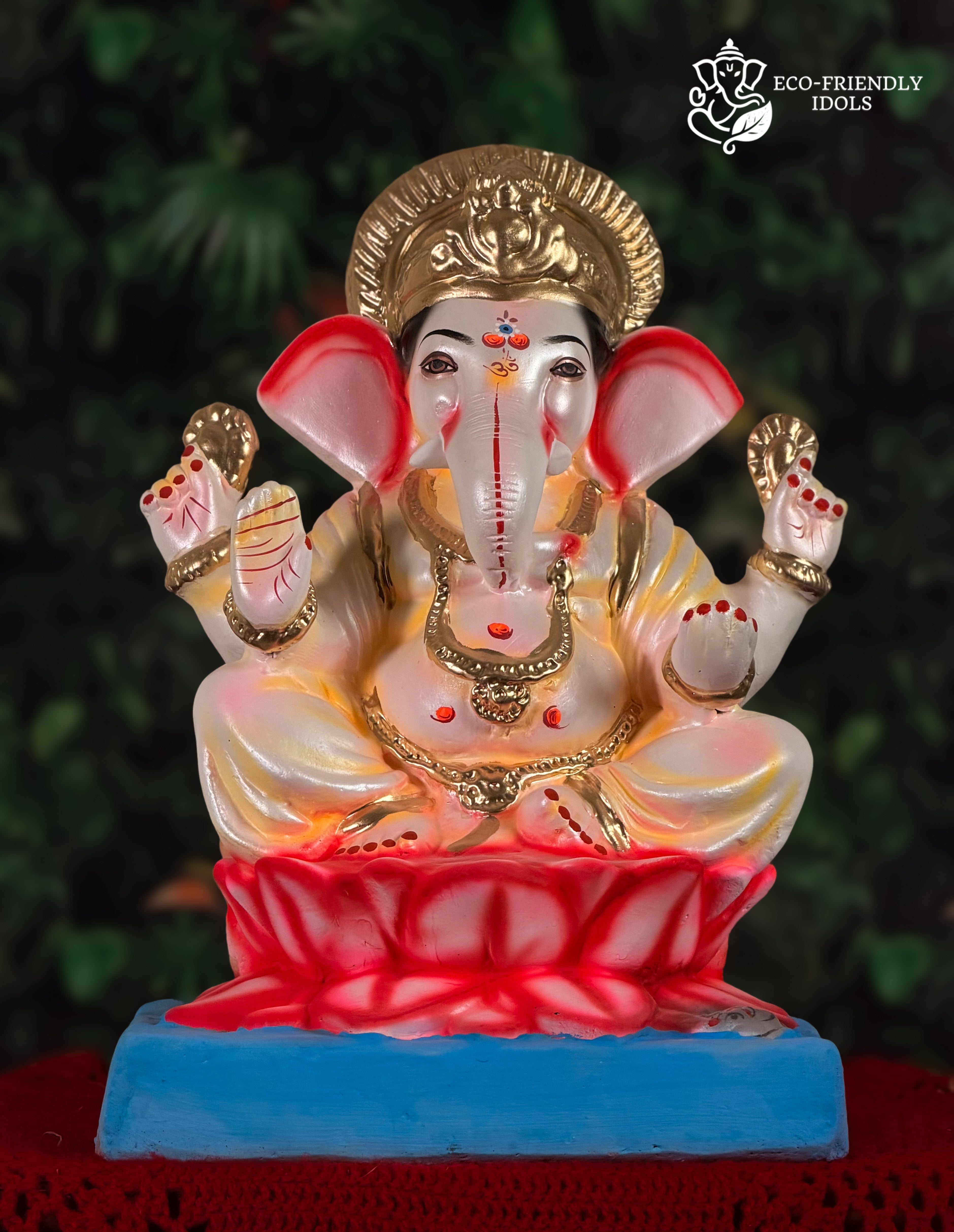 16 inch Mysori Ganpati idol on lotus base in pearl shade