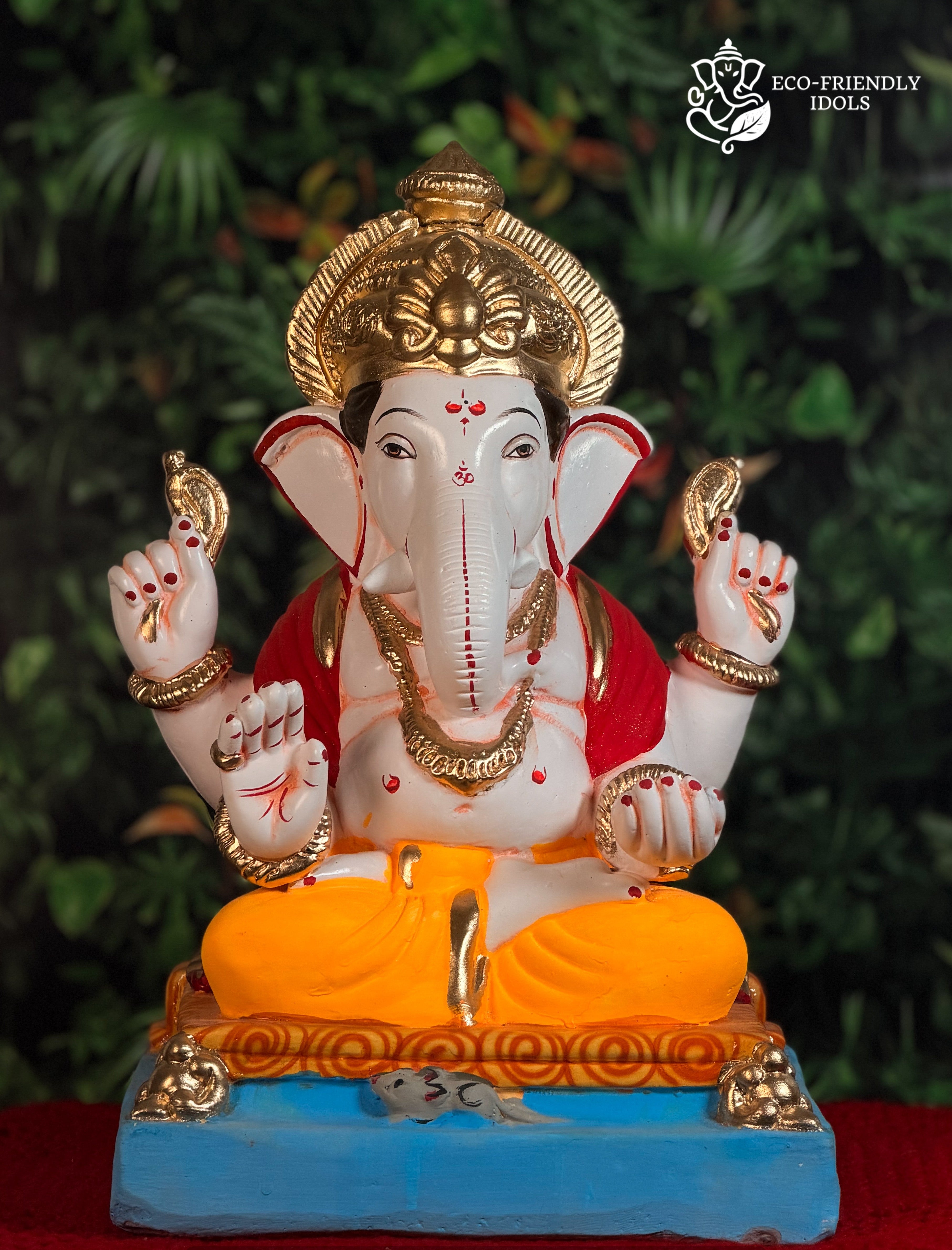 16 inch Sadhi Mandi Ganpati idol in yellow and red