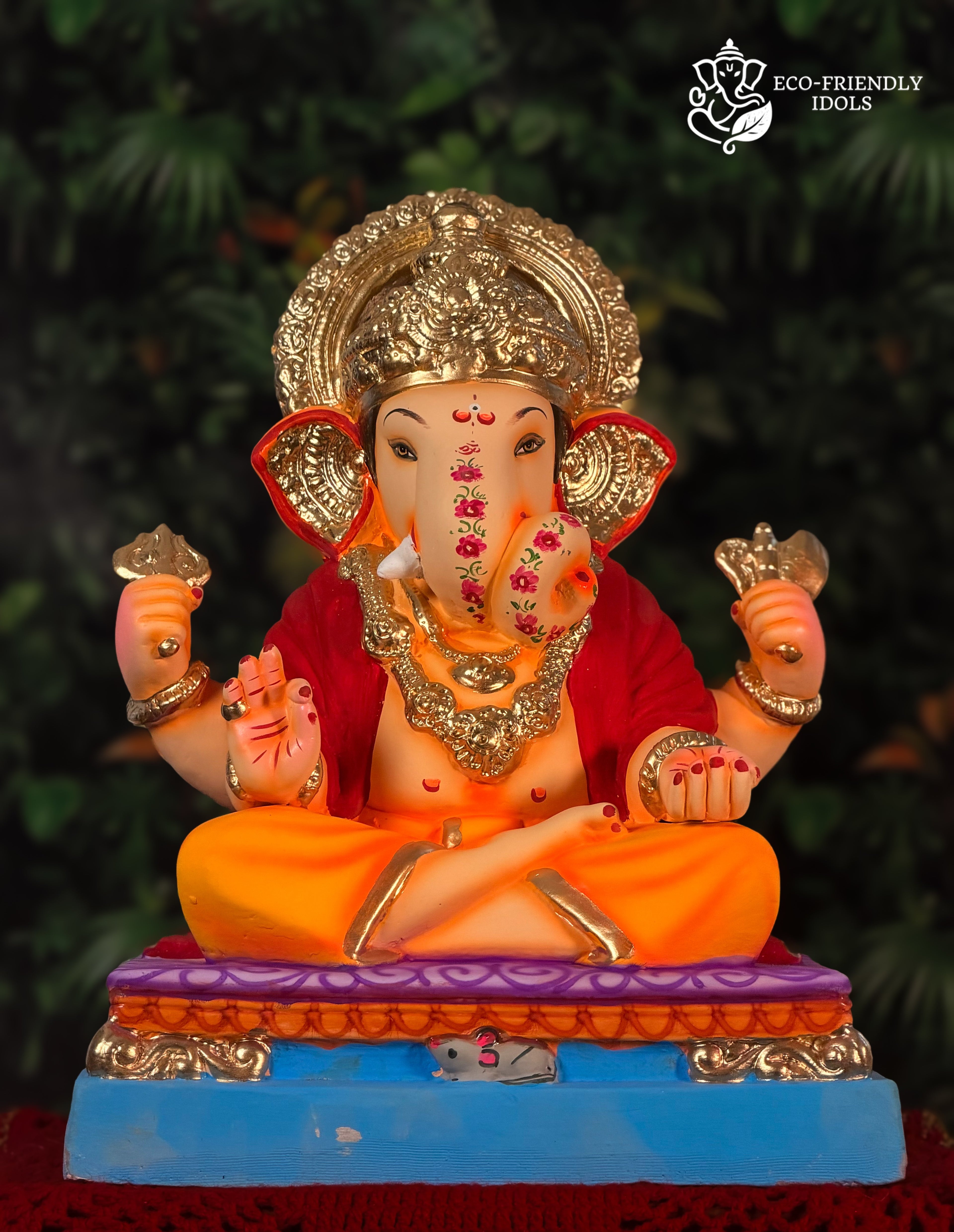 18 inch Dagdusheth Halwai Ganpati idol in orange and red