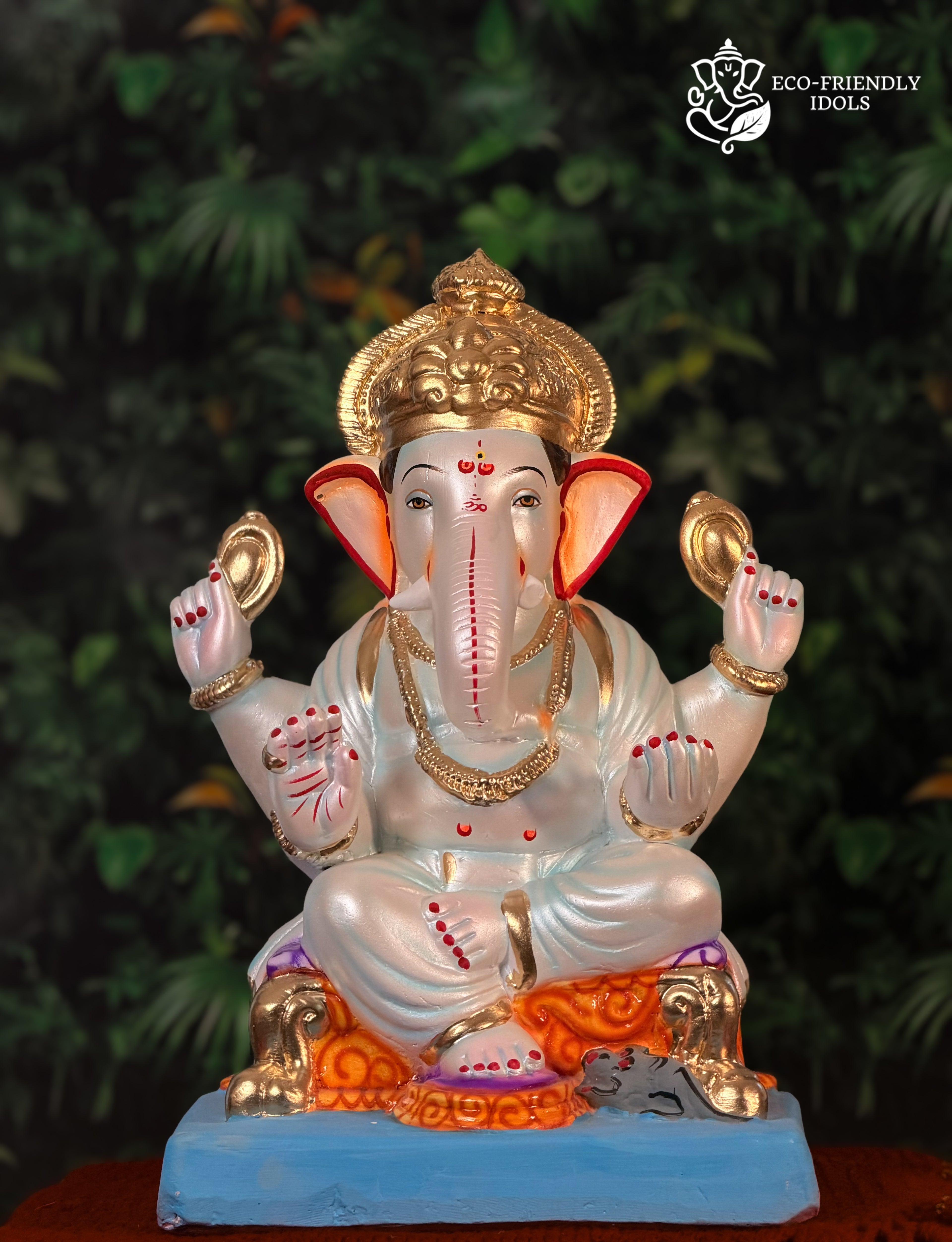  18 inch Nakshi Ganpati idol in pearl shade of blue