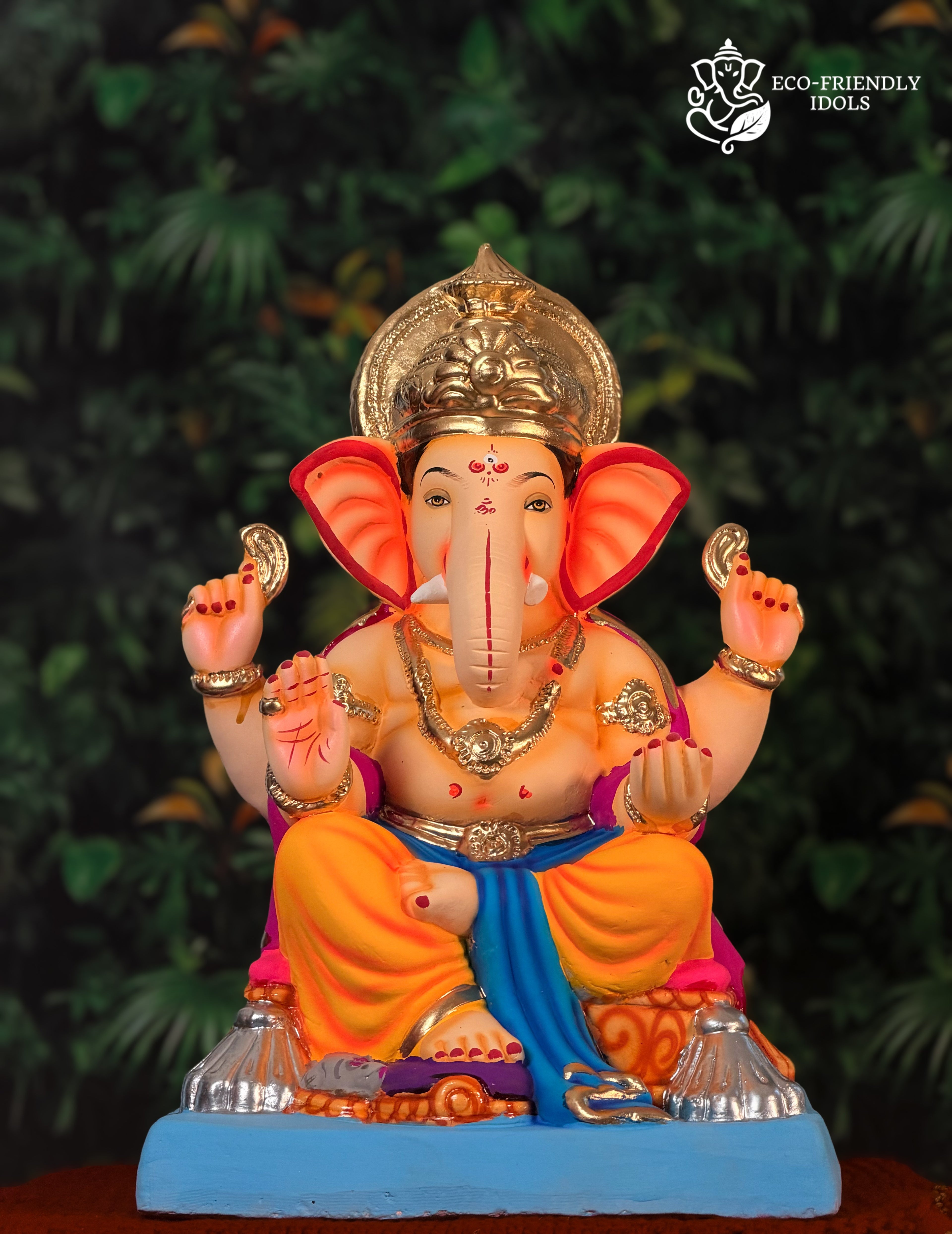 18 inch Philips style Ganpati idol in orange and red