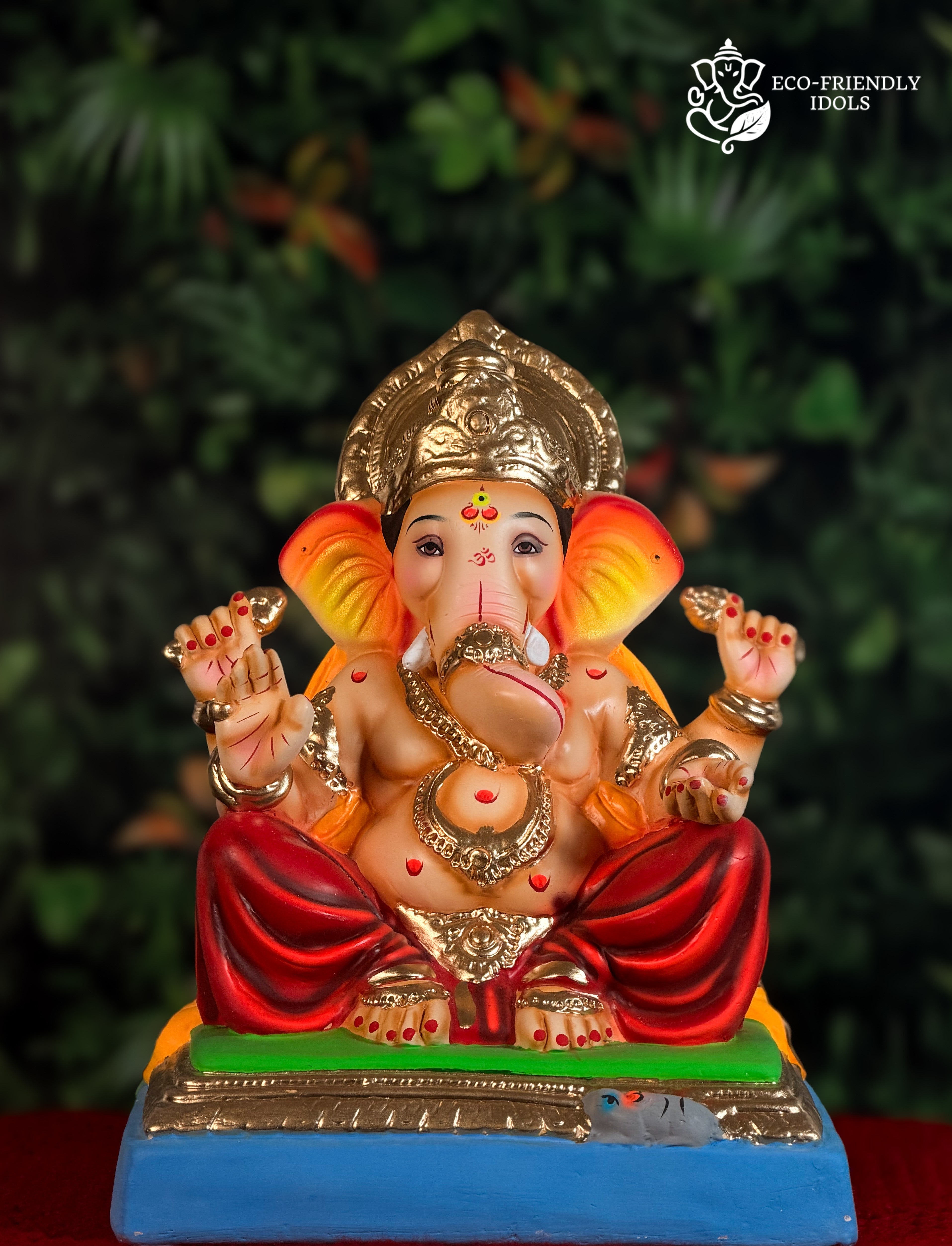 Buy the 14-inch Mysori Ganesh idol in Red & Yellow online. Gracefully crafted with vibrant colors for your festive pooja setup.