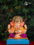 Dagdusheth Ganesh idol in purple and yellow, 12 inches, small traditional murti