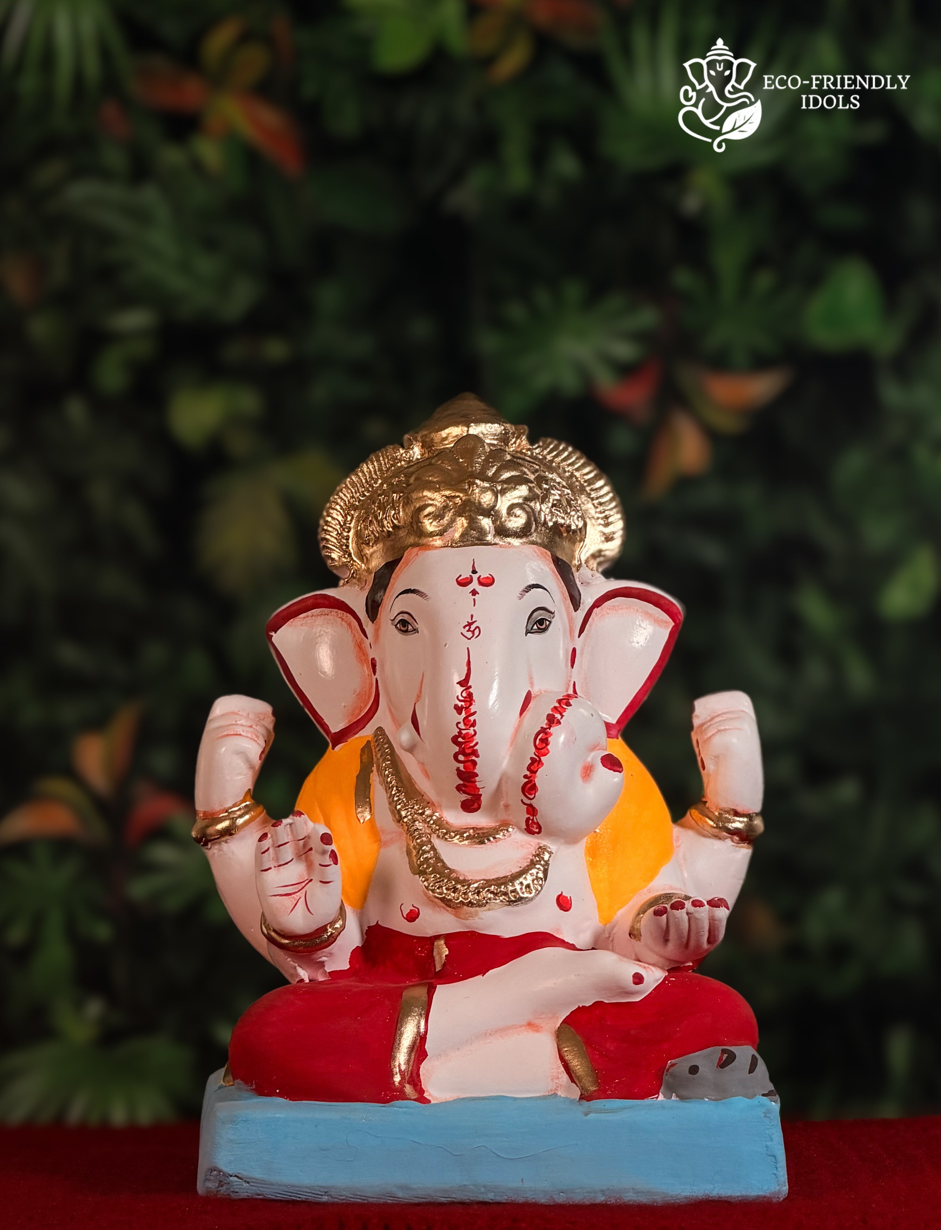 Dagdusheth Ganesh idol in red and yellow, 10 inches, traditional murti