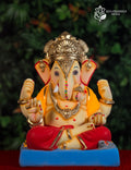 Dagdusheth Ganesh idol in red and yellow, 14 inches, ornate traditional murti