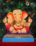 Gajamukhi Ganesh idol in pink, 14 inches, eco-friendly Shadu Mathi clay murti with elephant-faced styling