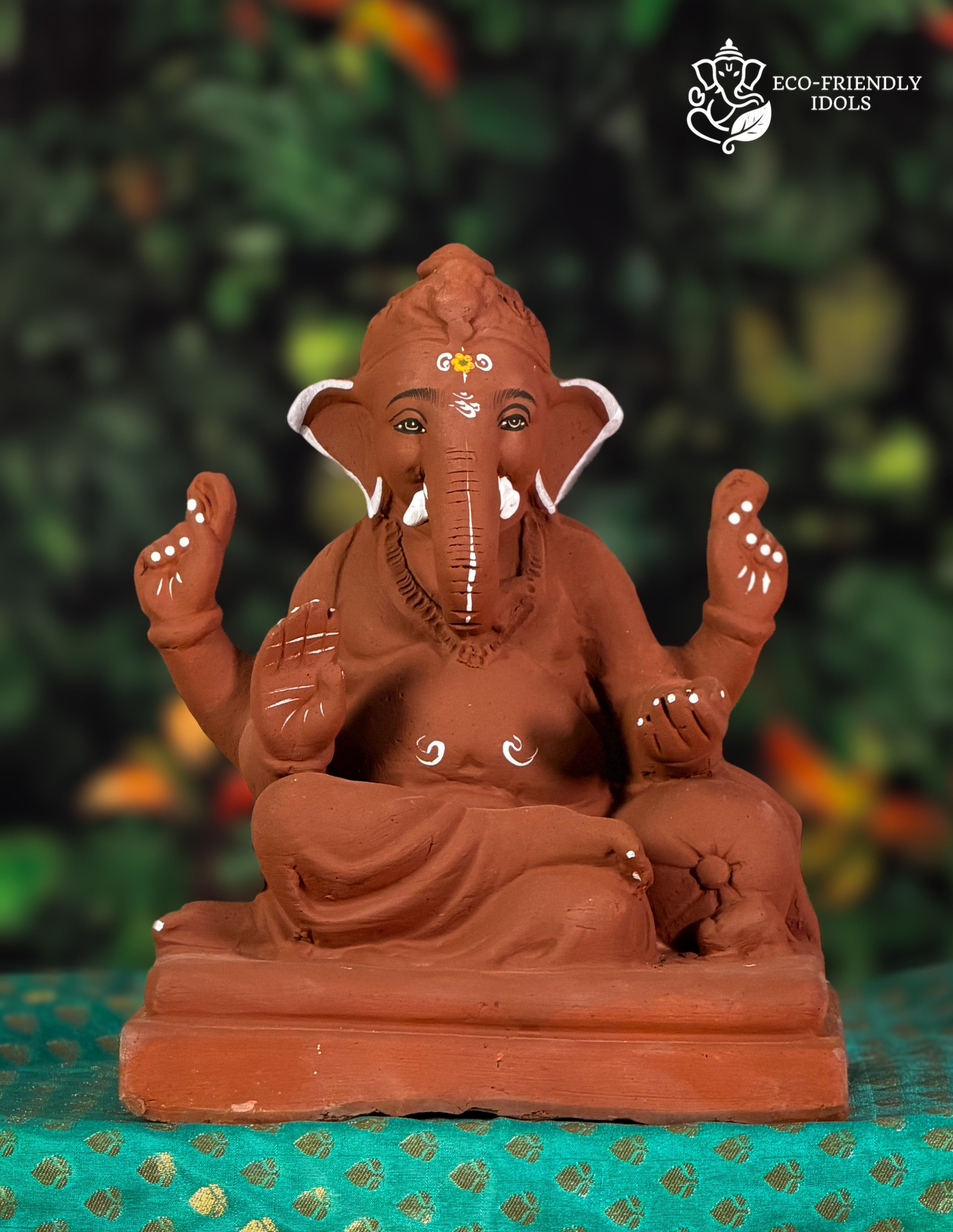 Joshi style Ganesh idol in red soil, 10 inches, eco-friendly handmade murti