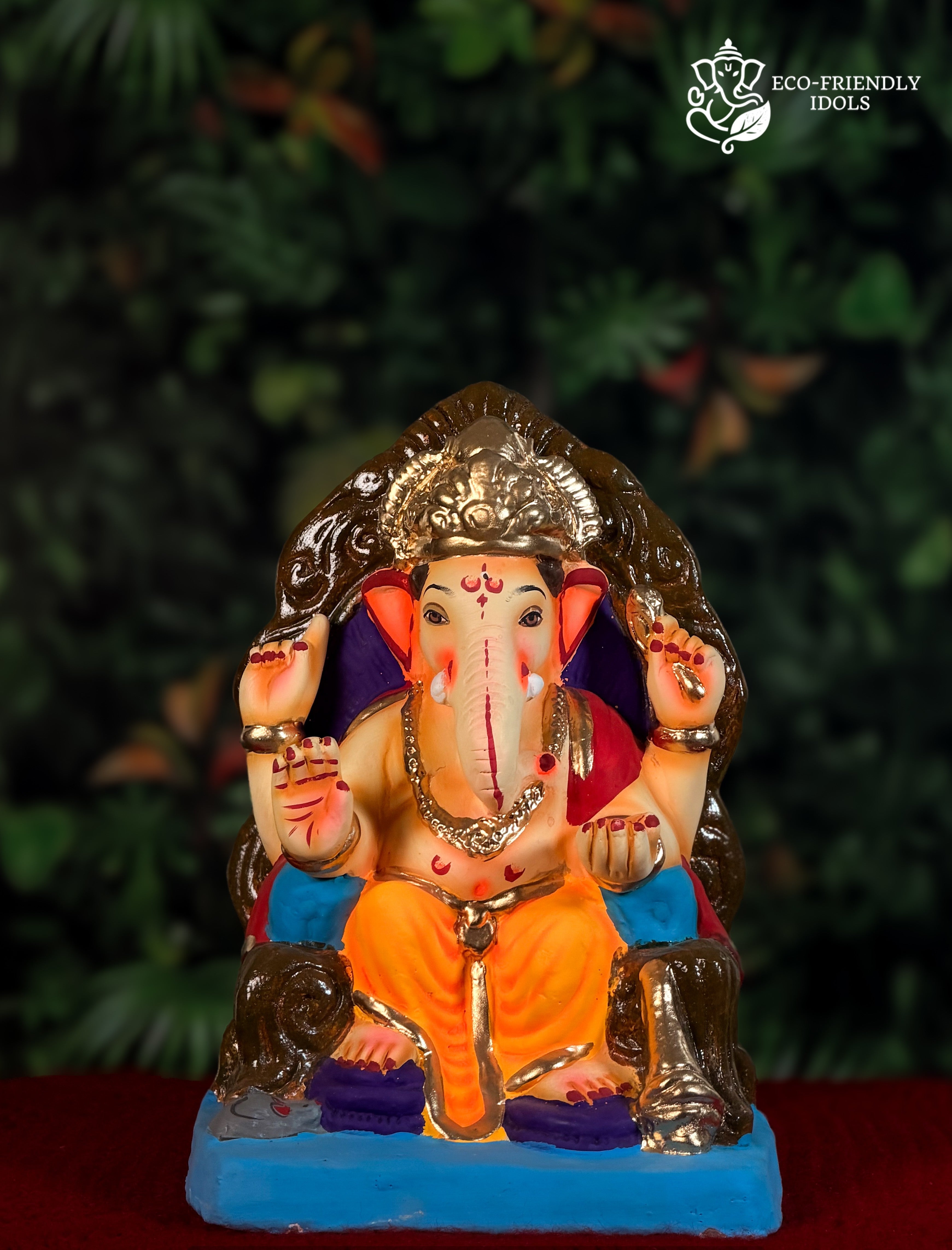 Laalbaugcha Raja style Ganesh idol in yellow and red, 10 inches, iconic traditional murti