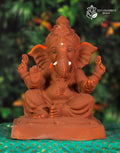 Mysori Ganesh idol in natural red soil with colored borders, 12 inches, eco-friendly handmade murti