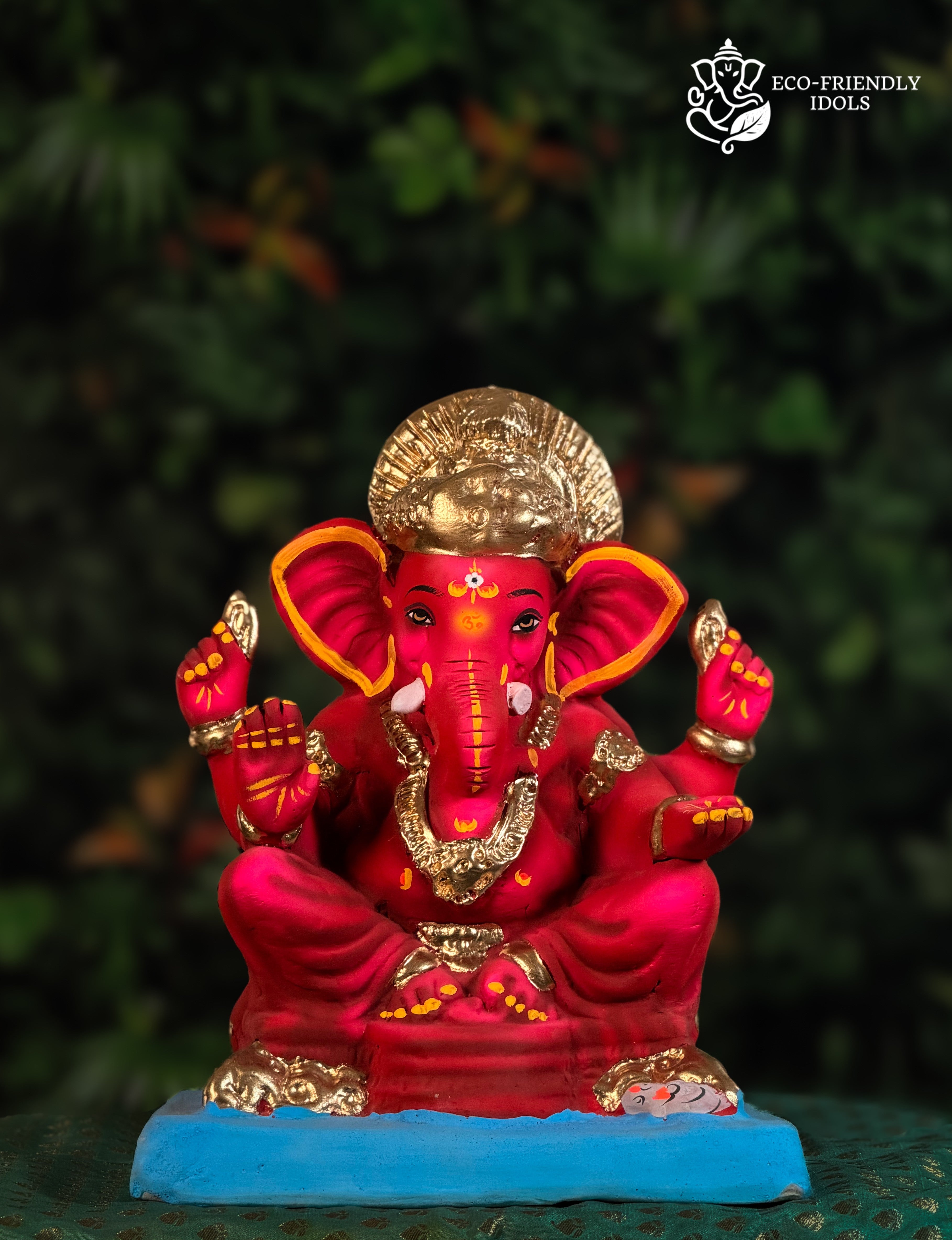 Mysori Ganesh idol in red, 12 inches, traditional murti