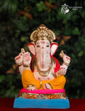 Mysori Ganesh idol in yellow and red, 12 inches, traditional murti