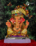 Mysori Ganesh idol with gold fan crown, 15 inches, eco-friendly Shadu Mathi clay murti