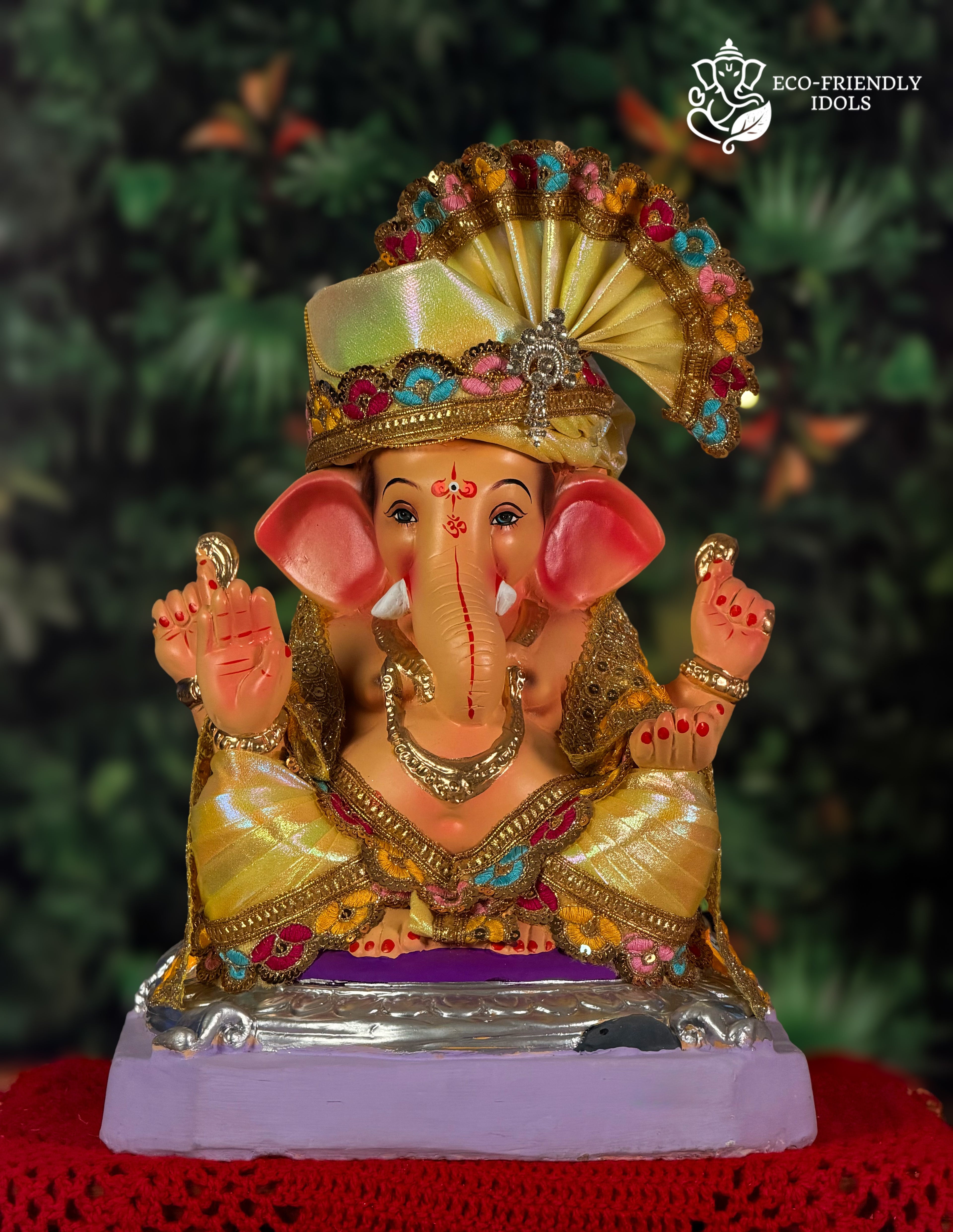 Mysori Ganesh idol with gold fan crown, 15 inches, eco-friendly Shadu Mathi clay murti