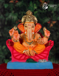 Mysori Jaswanda Ganesh idol in orange and red, 14 inches, eco-friendly Shadu Mathi clay murti