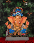 Mysori Mothe Kaan Ganesh idol with large ears, 12 inches, eco-friendly Shadu Mathi clay murti in blue and orange