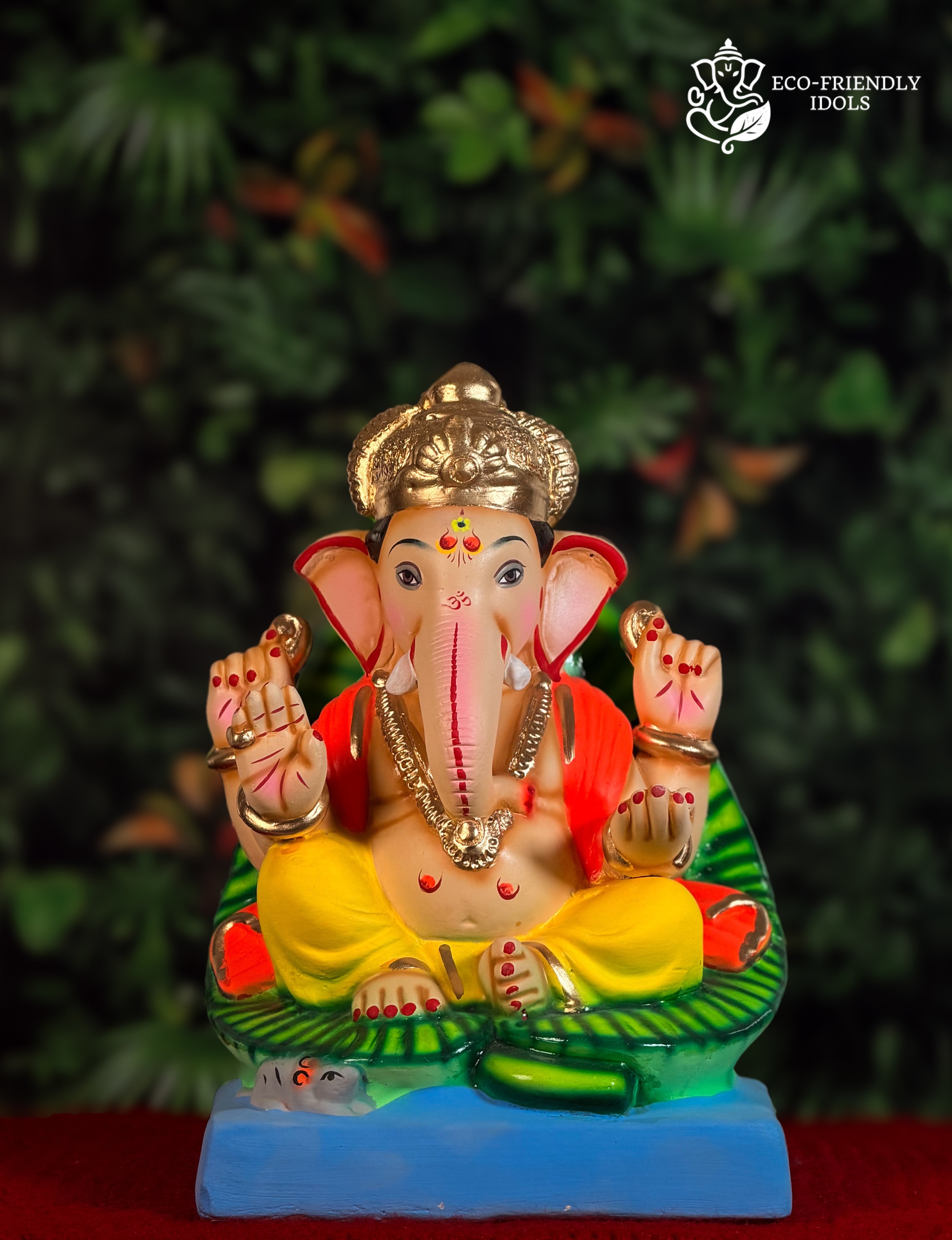 Mysori Paan style Ganesh idol in yellow and orange, 12 inches, decorative murti