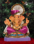Mysori Ganesh idol with gold fan crown, 15 inches, eco-friendly Shadu Mathi clay murti