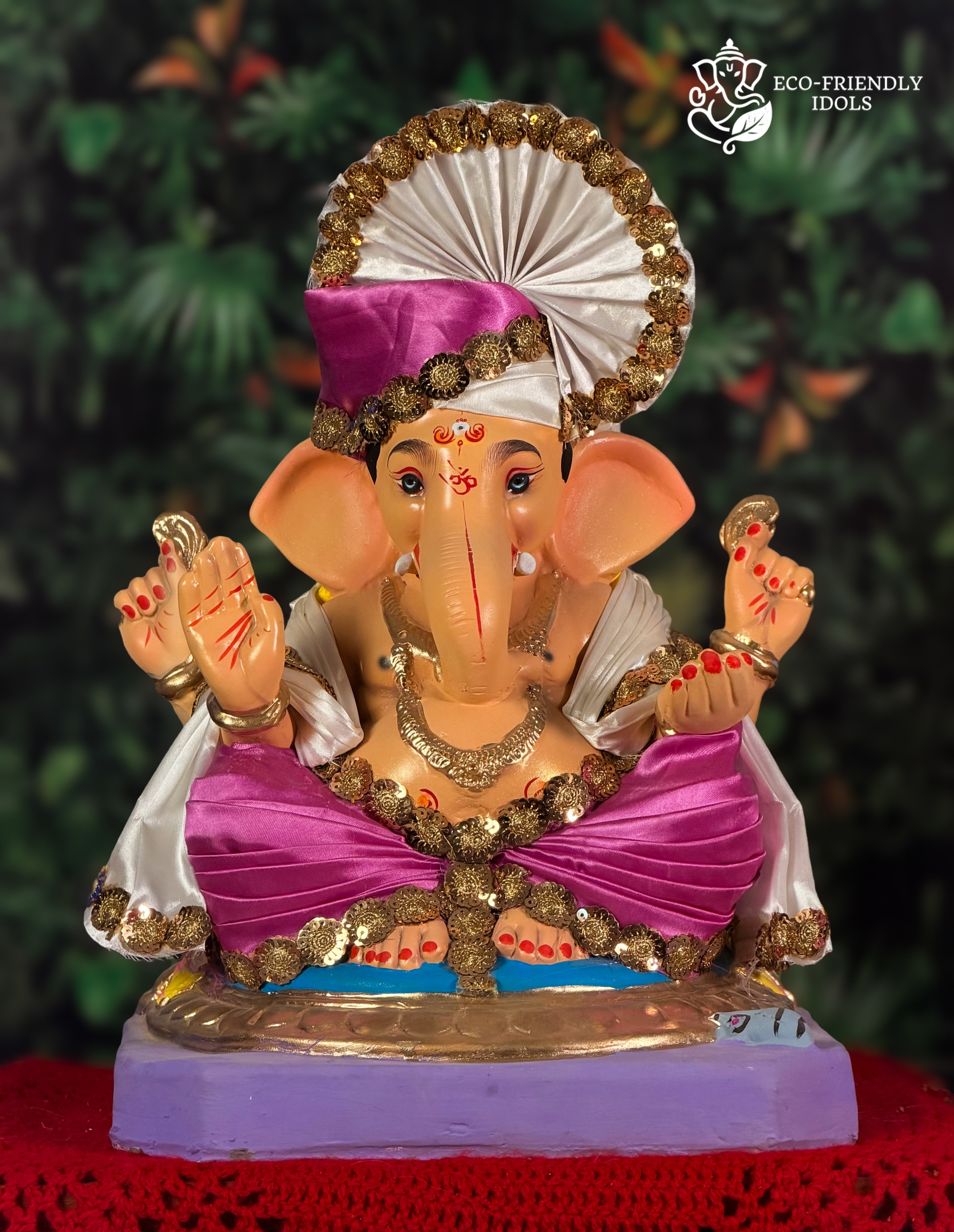Mysori Ganesh idol with gold fan crown, 15 inches, eco-friendly Shadu Mathi clay murti