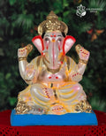 Nakshi Ganesh idol in pearl yellow, 15 inches, eco-friendly Shadu Mathi clay murti with relief detailing