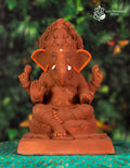 Nakshi Kamal Ganesh idol in natural red soil, 12 inches, eco-friendly handmade murti with relief carving on lotus base