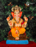 Nakshi Upda Kamal Asan idol in purple and ivory, 18 inches, eco-friendly Shadu Mathi clay murti with golden crown on Kamal base